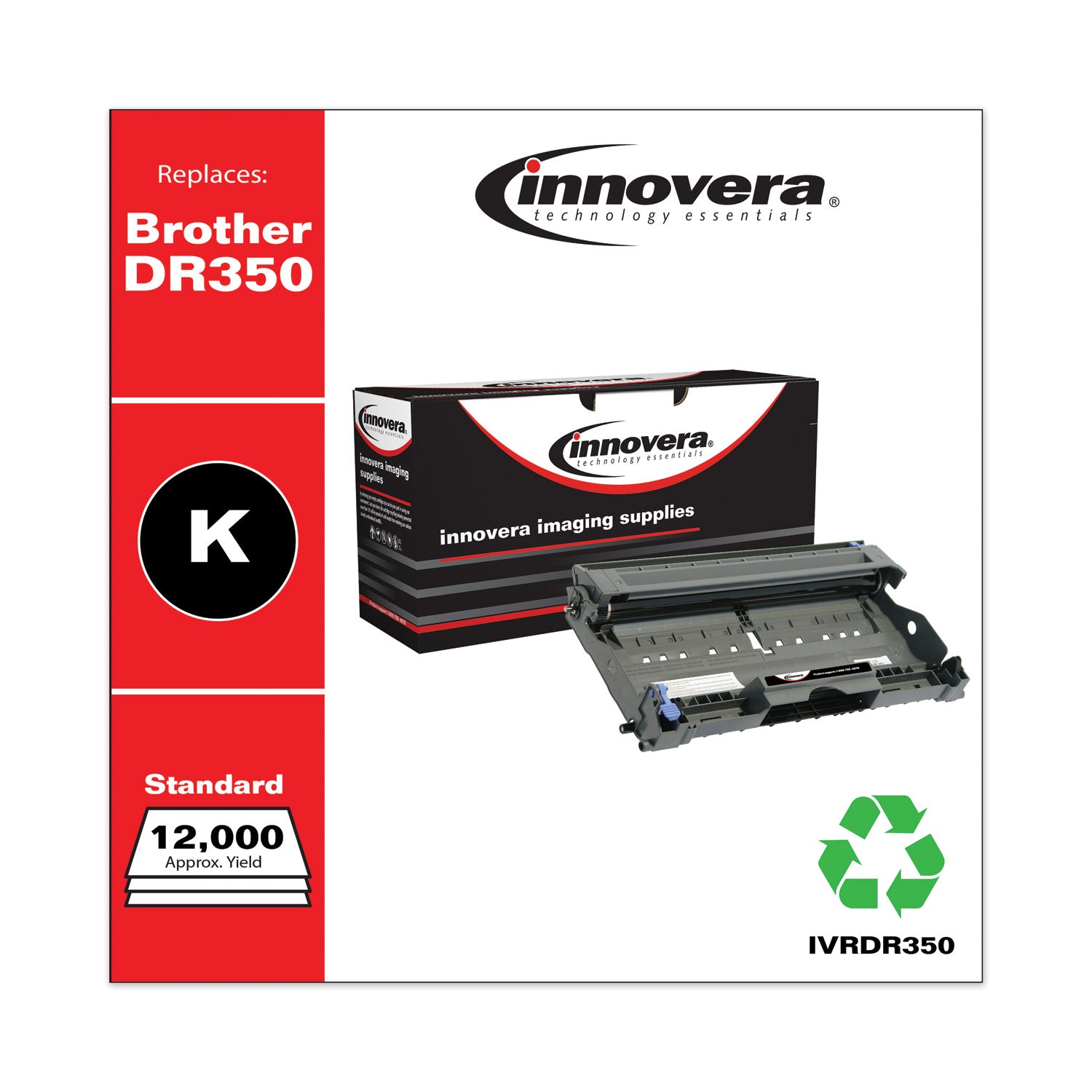 Remanufactured Black Drum Unit, Replacement for DR350, 12,000 Page-Yield