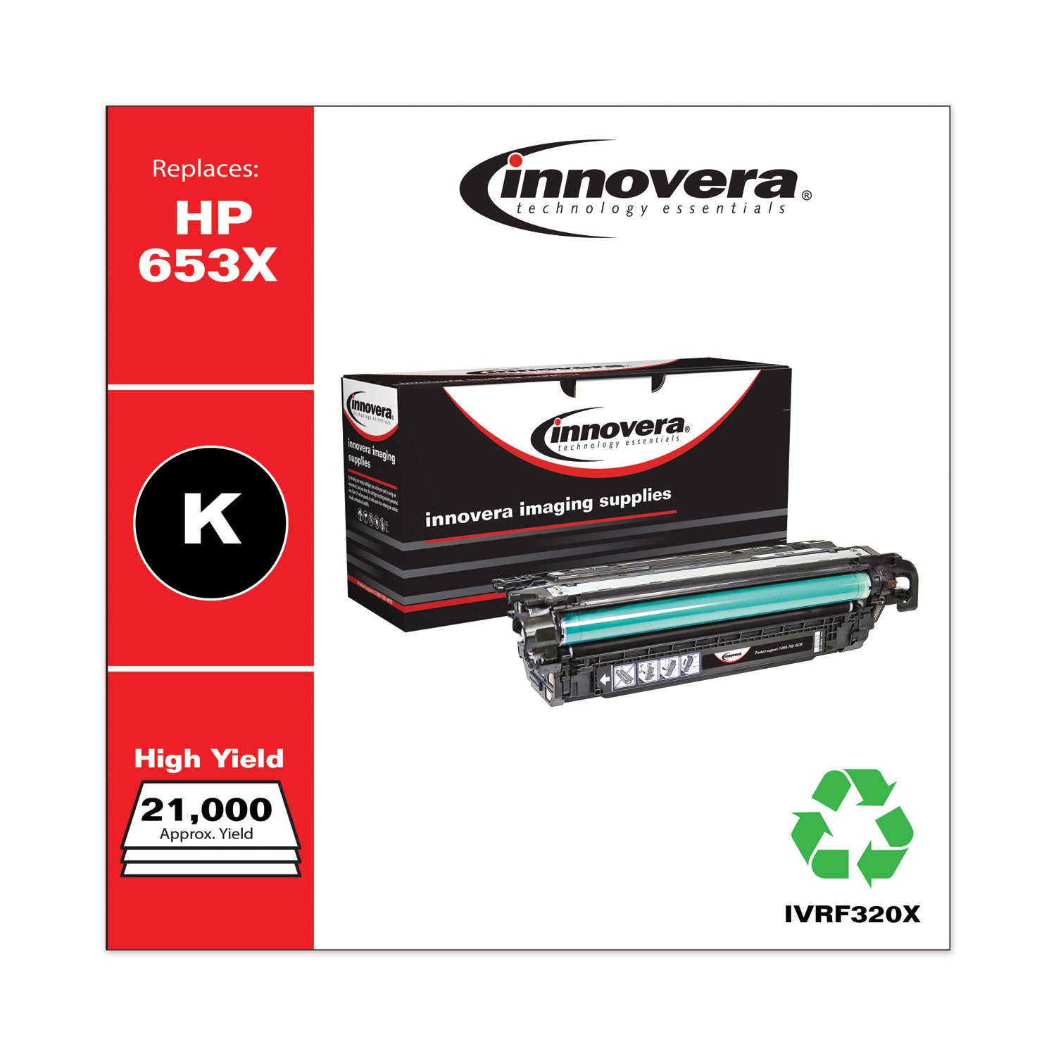 Remanufactured Black High-Yield Toner, Replacement for 653X (CF320X), 21,000 Page-Yield