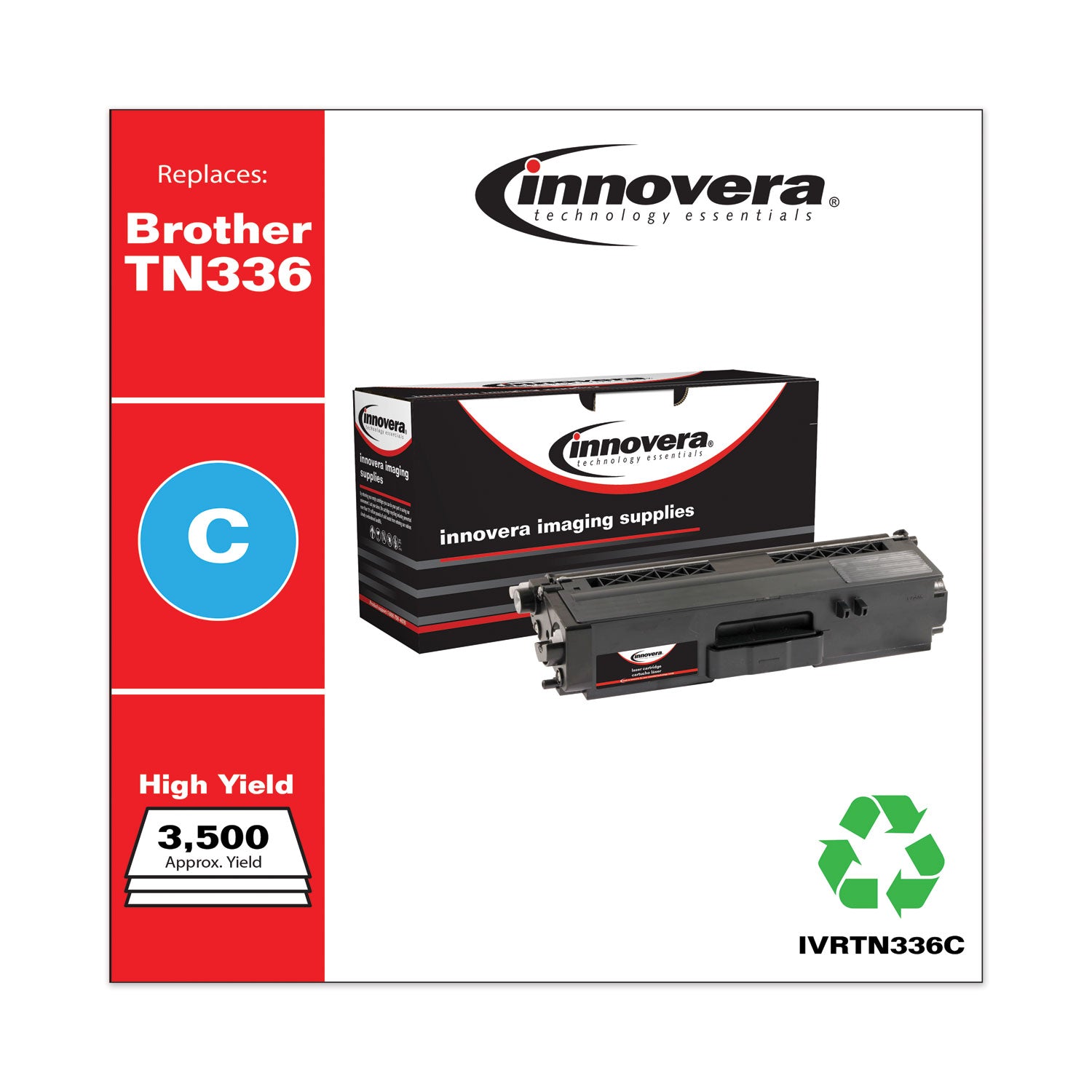 Remanufactured Cyan High-Yield Toner, Replacement for TN336C, 3,500 Page-Yield