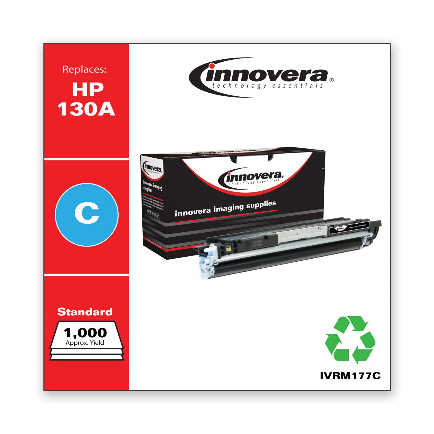 Remanufactured Cyan Toner, Replacement for 130A (CF351A), 1,000 Page-Yield