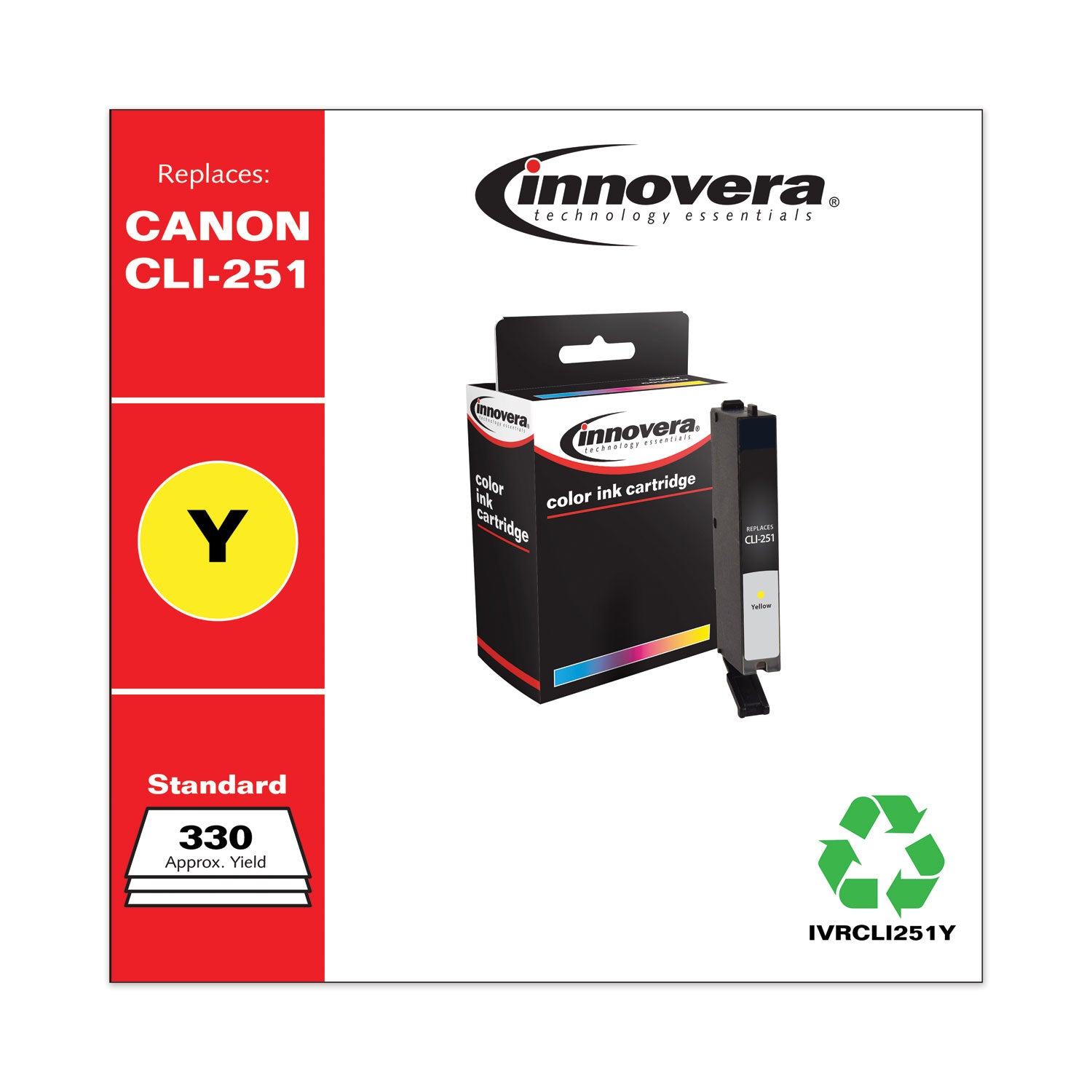 Remanufactured Yellow Ink, Replacement for CLI-251 (6516B001), 330 Page-Yield