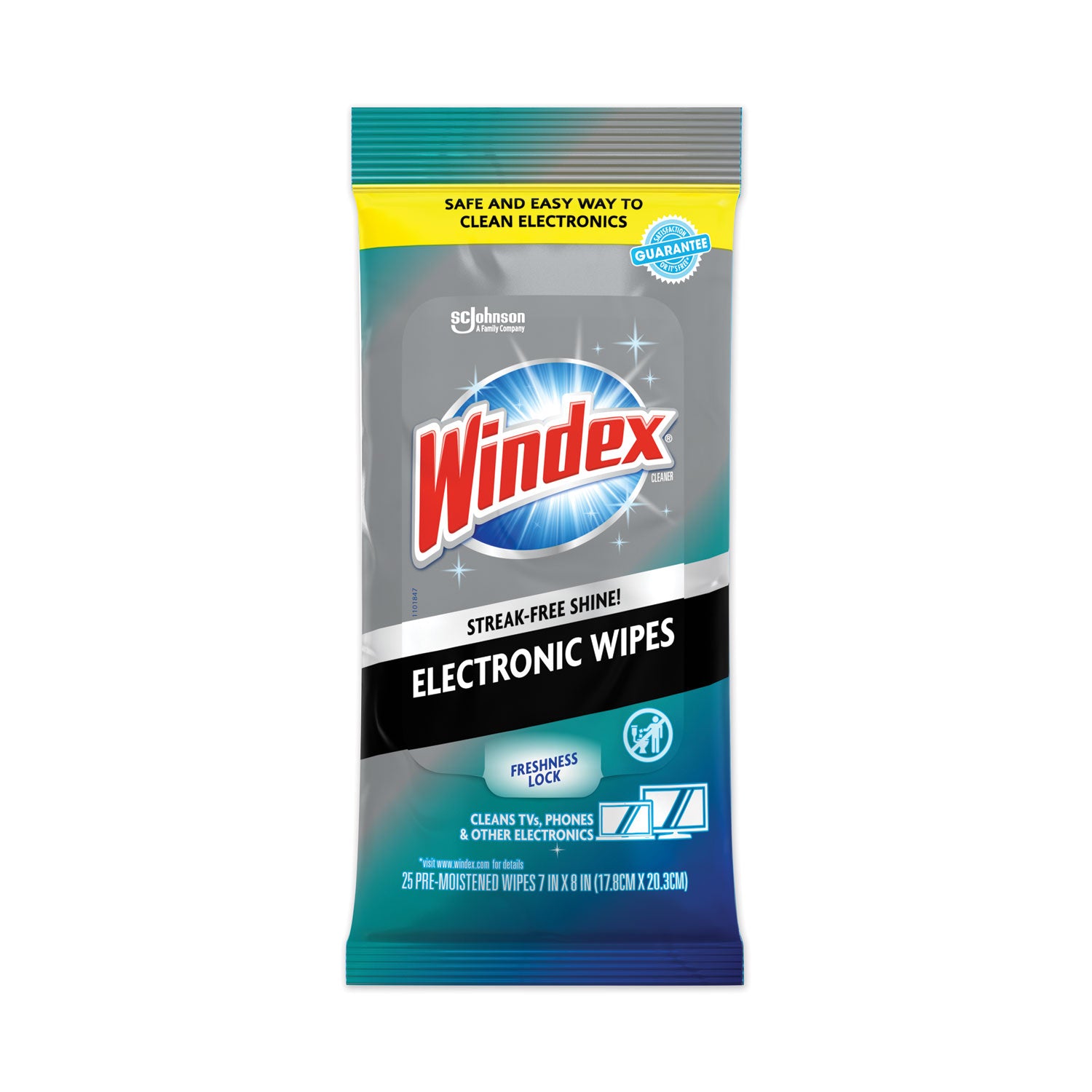 Windex&reg; Electronic Wipes - For Multipurpose, Multi Surface - Pre-moistened, Non-drip, Ammonia-free, Damage Resistant, Residue-free, Streak-free - White - 25/Packet - 1 Each