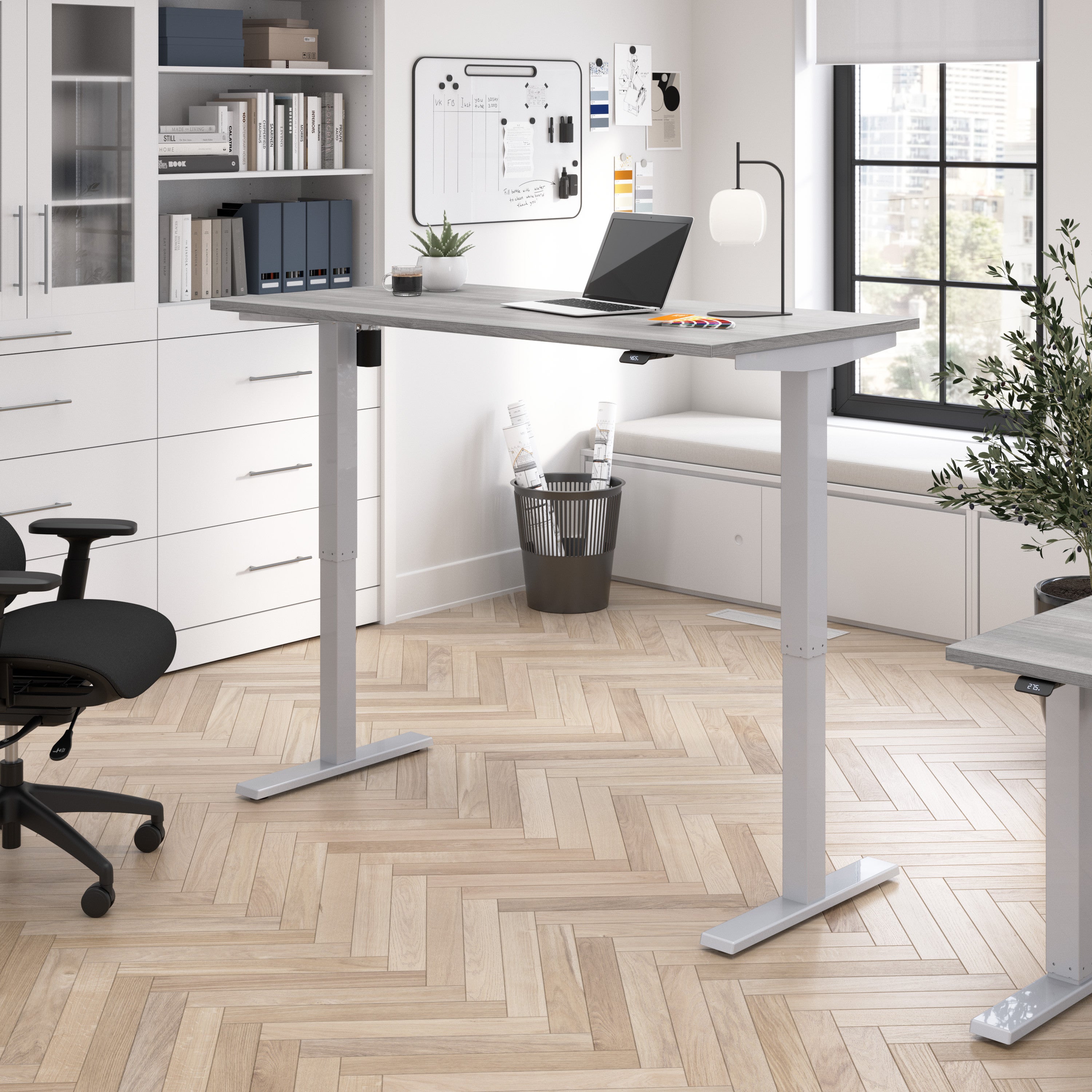 Bush Business Furniture Move 40 Series 60W x 30D Electric Height Adjustable Standing Desk in Platinum Gray with Metallic Gray Base - 59.45" Width x 29.37" Depth x 28.17" Height