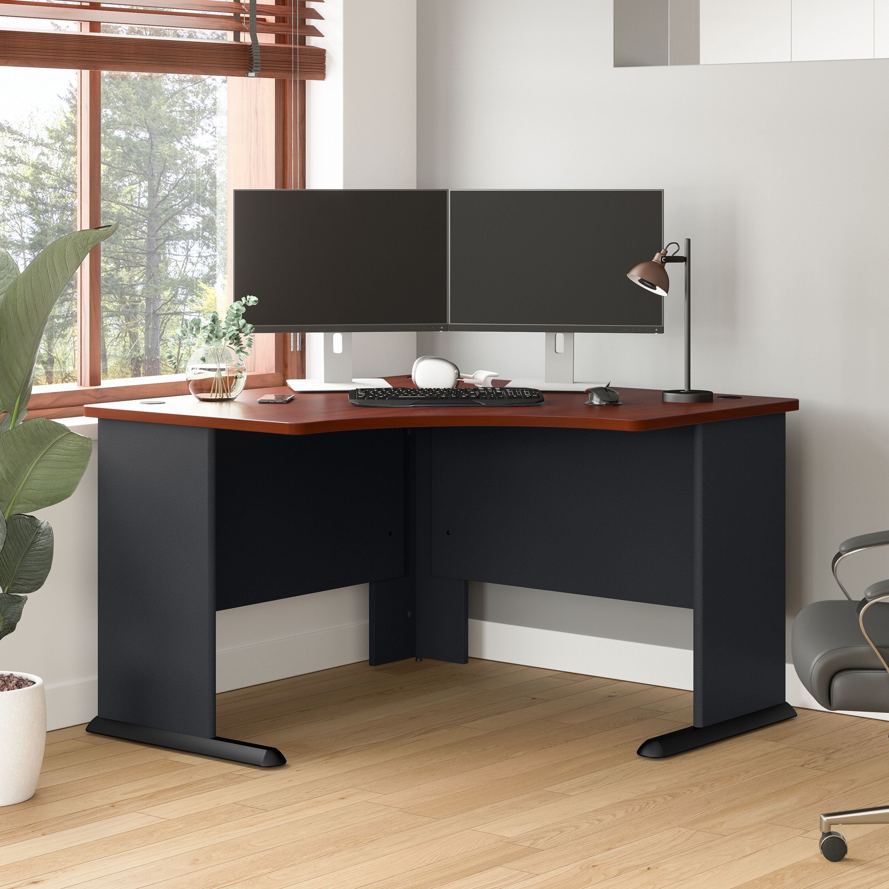 Bush Business Furniture Series A 48W Corner Desk in Hansen Cherry and Galaxy - 47.17" Width x 47.17" Depth x 29.66" Height