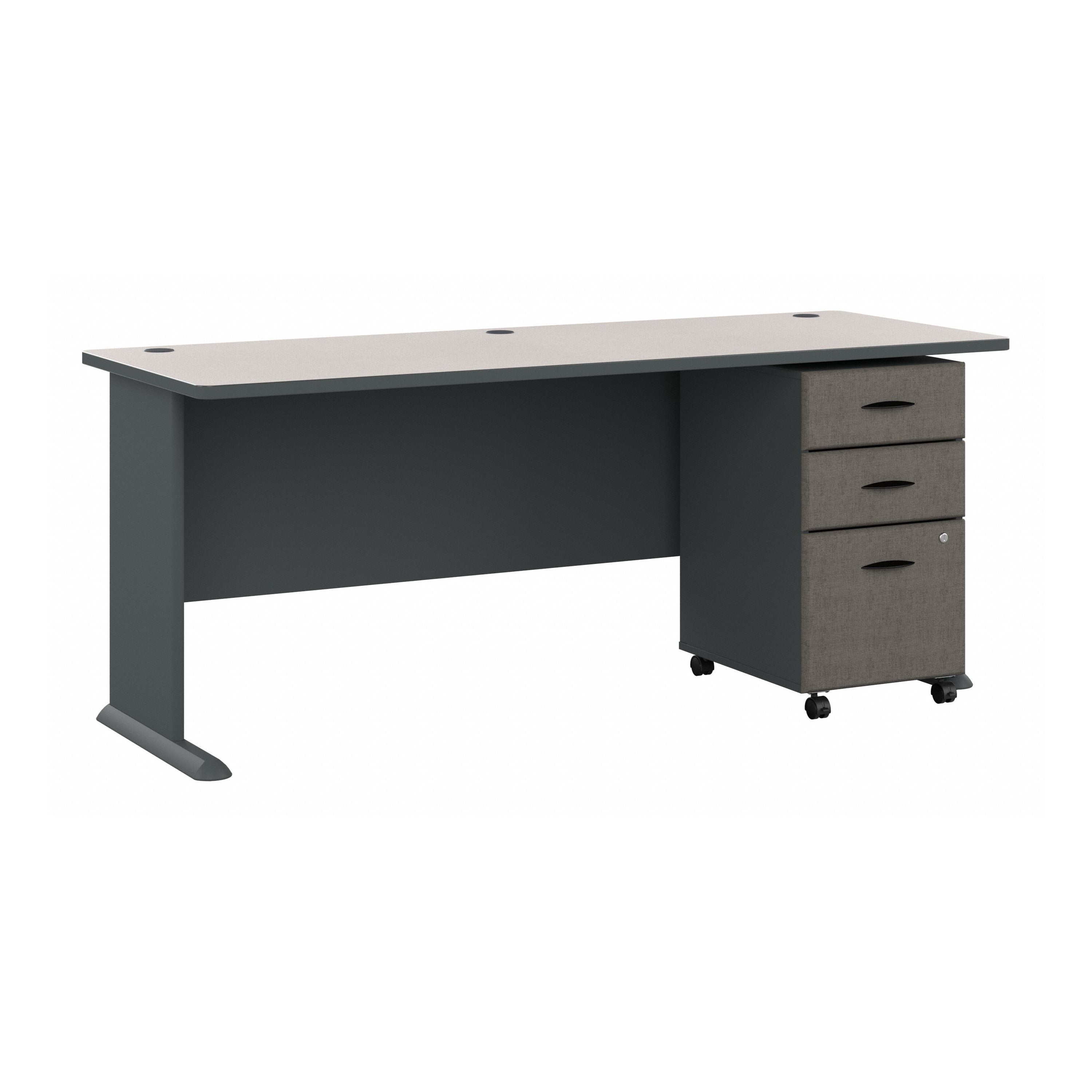 Bush Business Furniture Series A 72W Desk with Mobile File Cabinet in Slate and White Spectrum - 71.54" Width x 26.81" Depth x 29.66" Height