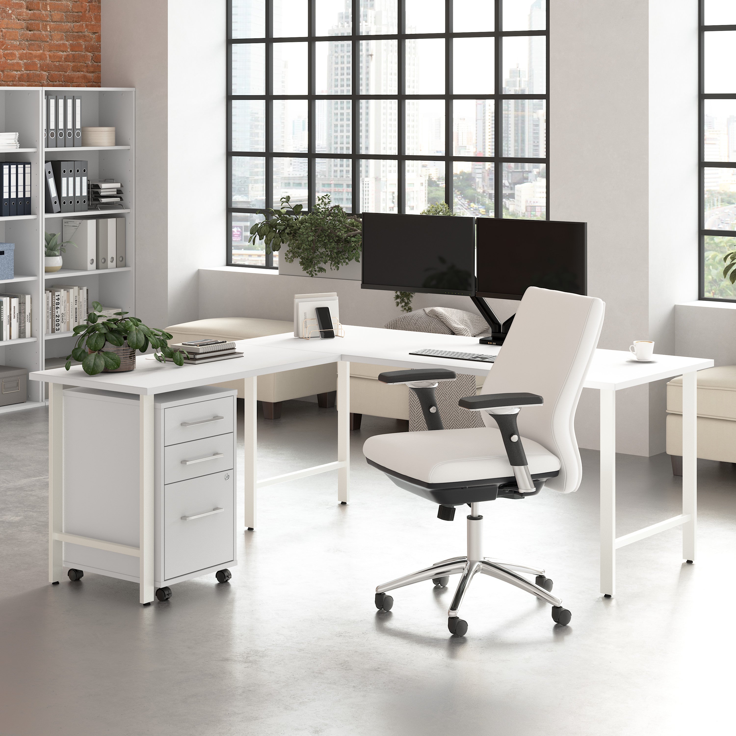 Bush Business Furniture Hustle 72W x 30D L Shaped Computer Desk with 3 Drawer Mobile File Cabinet in White - 71.02" Width x 71.33" Depth x 30.07" Height