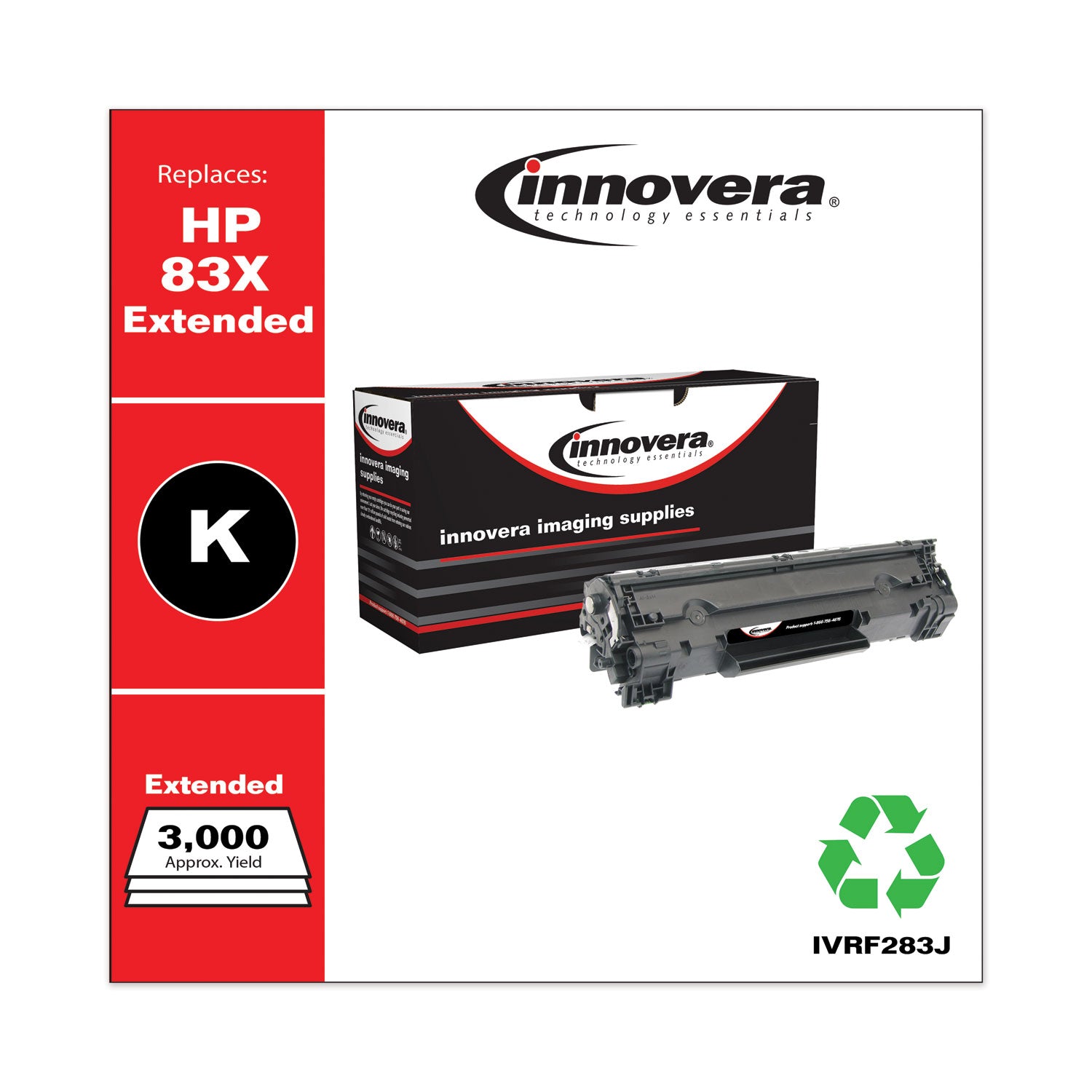 Remanufactured Black Extended-Yield Toner, Replacement for 83X (CF283XJ), 3,000 Page-Yield