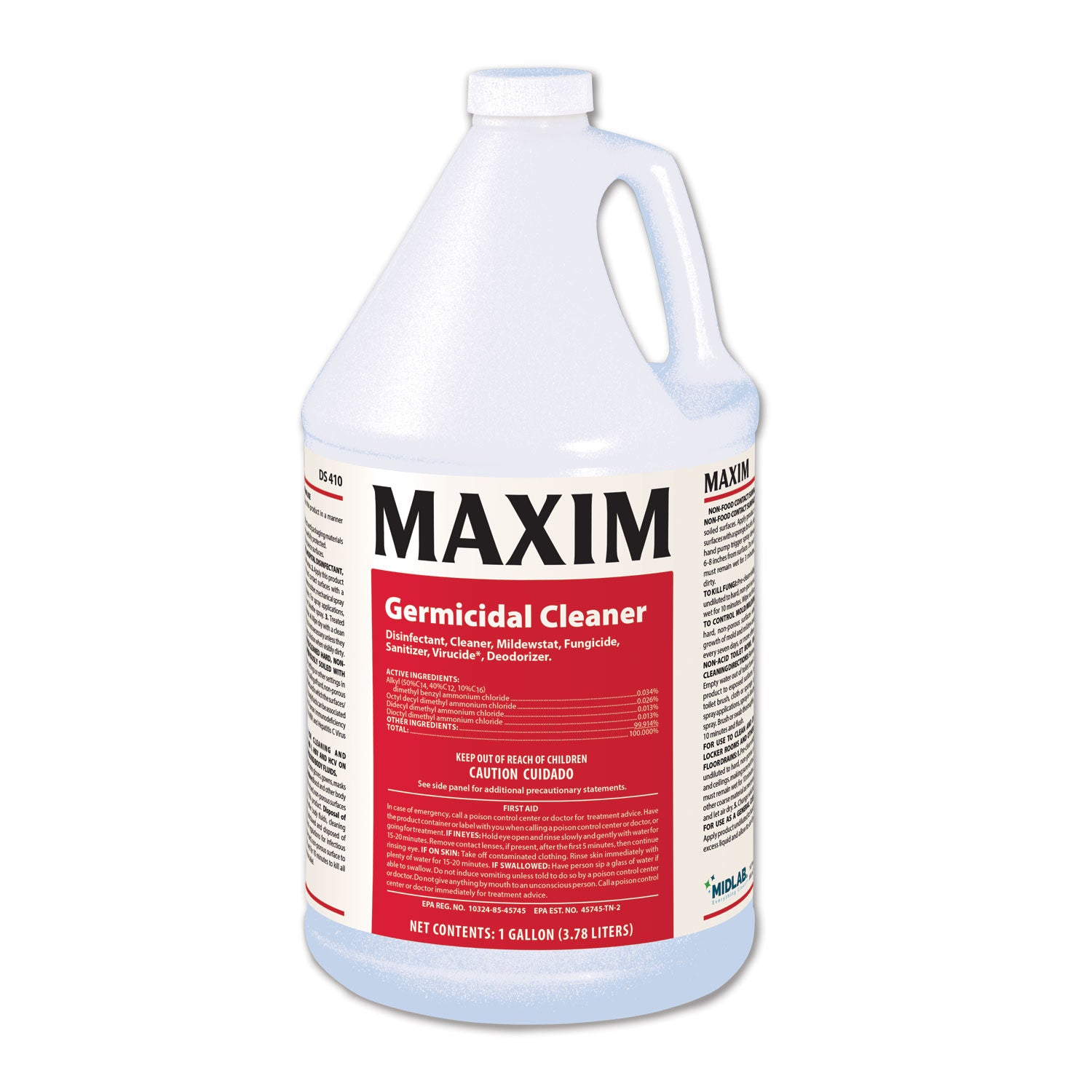 Germicidal Cleaner, Lemon Scent, 1 Gal Bottle, 4/carton
