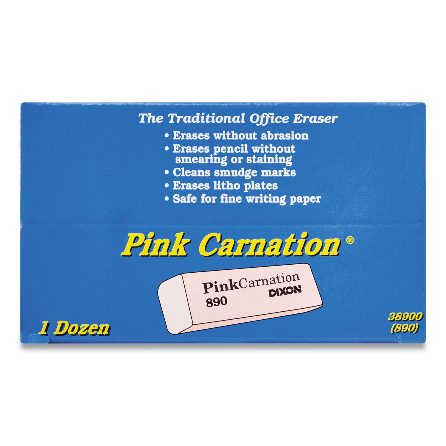 Pink Carnation Erasers, Medium, 2-5/16 x 13/16 x 7/17, Pack of 12