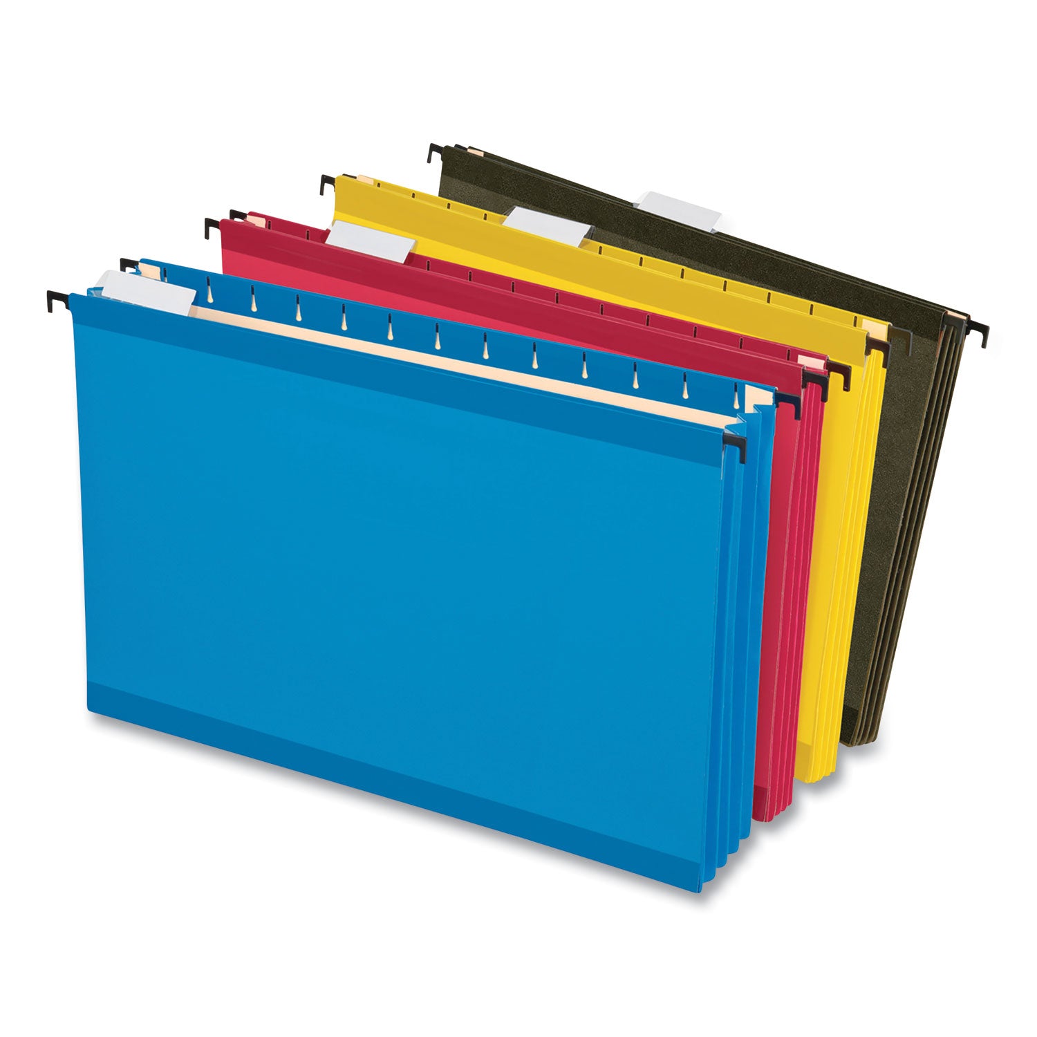 Pendaflex SureHook Legal Hanging Folders, 3-1/2" Capacity, 8-1/2" x 14", 11 pt. Poly, Assorted Colors (Blue, Red, Yellow, Green), Reinforced, 10% Recycled, 4 Pack