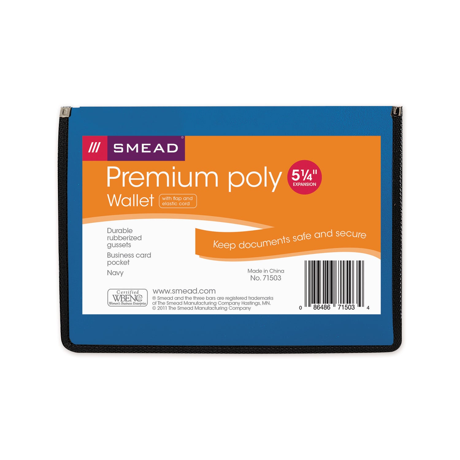Smead Letter File Wallet - 8 1/2" x 11" - 5 1/4" Expansion - Front Pocket(s) - Poly - Navy Blue - 1 Each