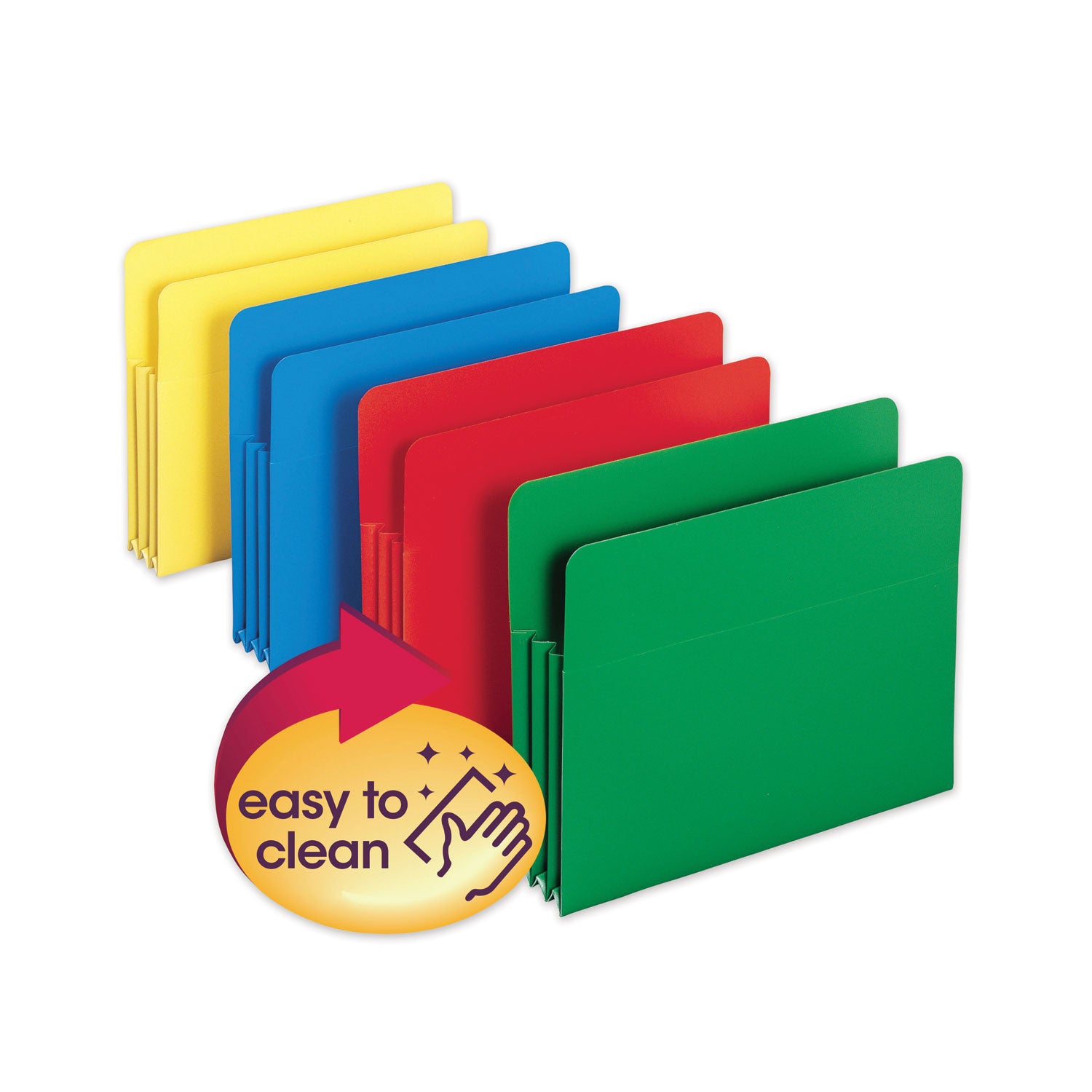 Smead Straight Tab Cut Letter File Pocket - 8 1/2" x 11" - 3 1/2" Expansion - Polypropylene - Blue, Green, Red, Yellow - 4 / Pack