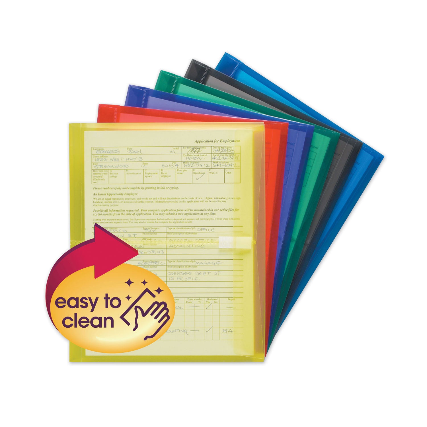 Smead Letter Filing Envelope - 8 1/2" x 11" - 1 1/4" Expansion - Polypropylene - Blue, Green, Purple, Red, Smoke, Yellow - 6 / Pack