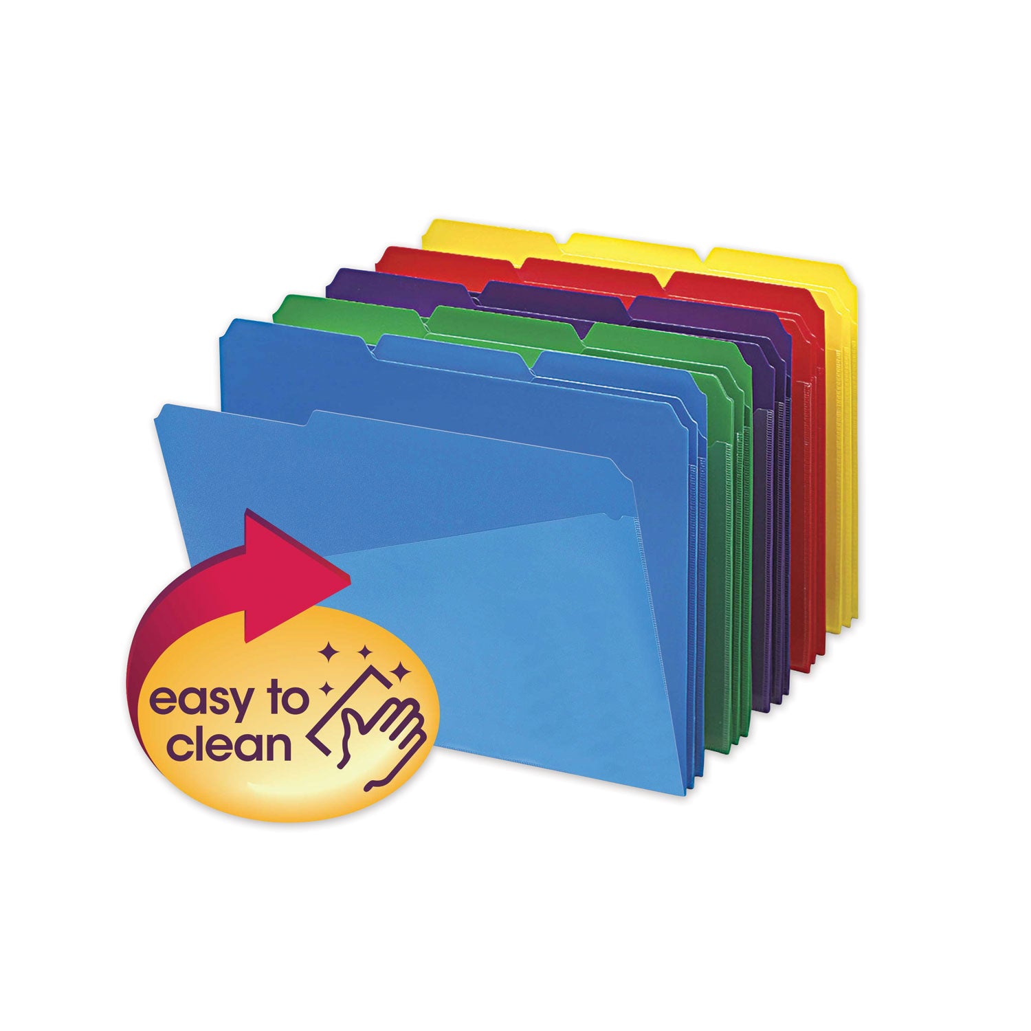 Smead 1/3 Tab Cut Letter Top Tab File Folder - 8 1/2" x 11" - 3/4" Expansion - Top Tab Location - Assorted Tab Position - Polypropylene - Blue, Green, Red, Yellow, Purple - 30 / Box