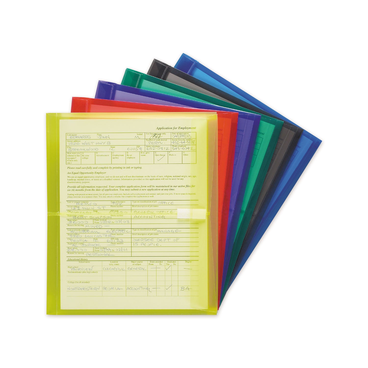 Smead Letter Filing Envelope - 8 1/2" x 11" - 1 1/4" Expansion - Polypropylene - Blue, Green, Purple, Red, Smoke, Yellow - 6 / Pack