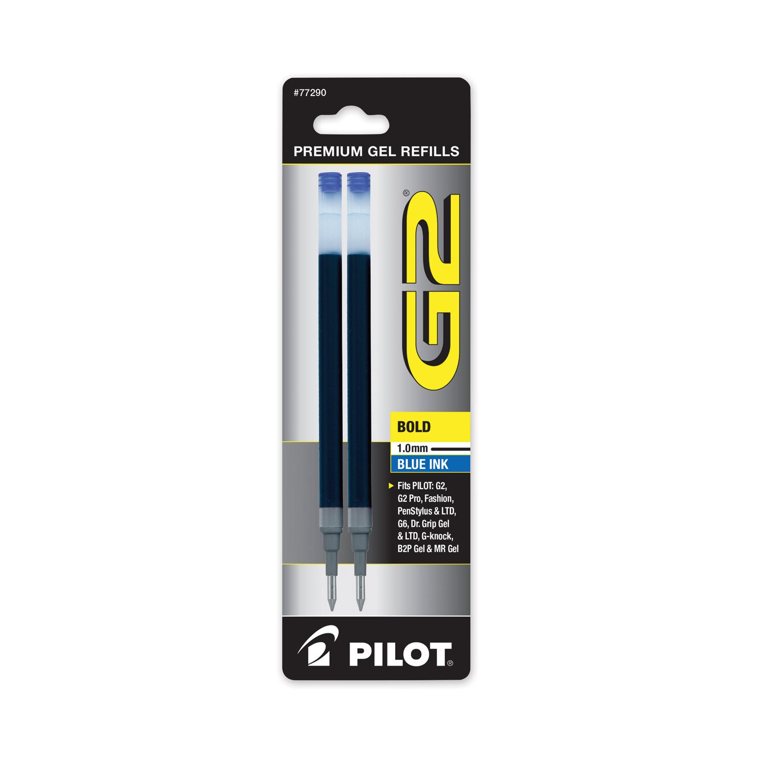 Refill For Pilot G2 Gel Ink Pens, Bold Conical Tip, Blue Ink, 2/pack