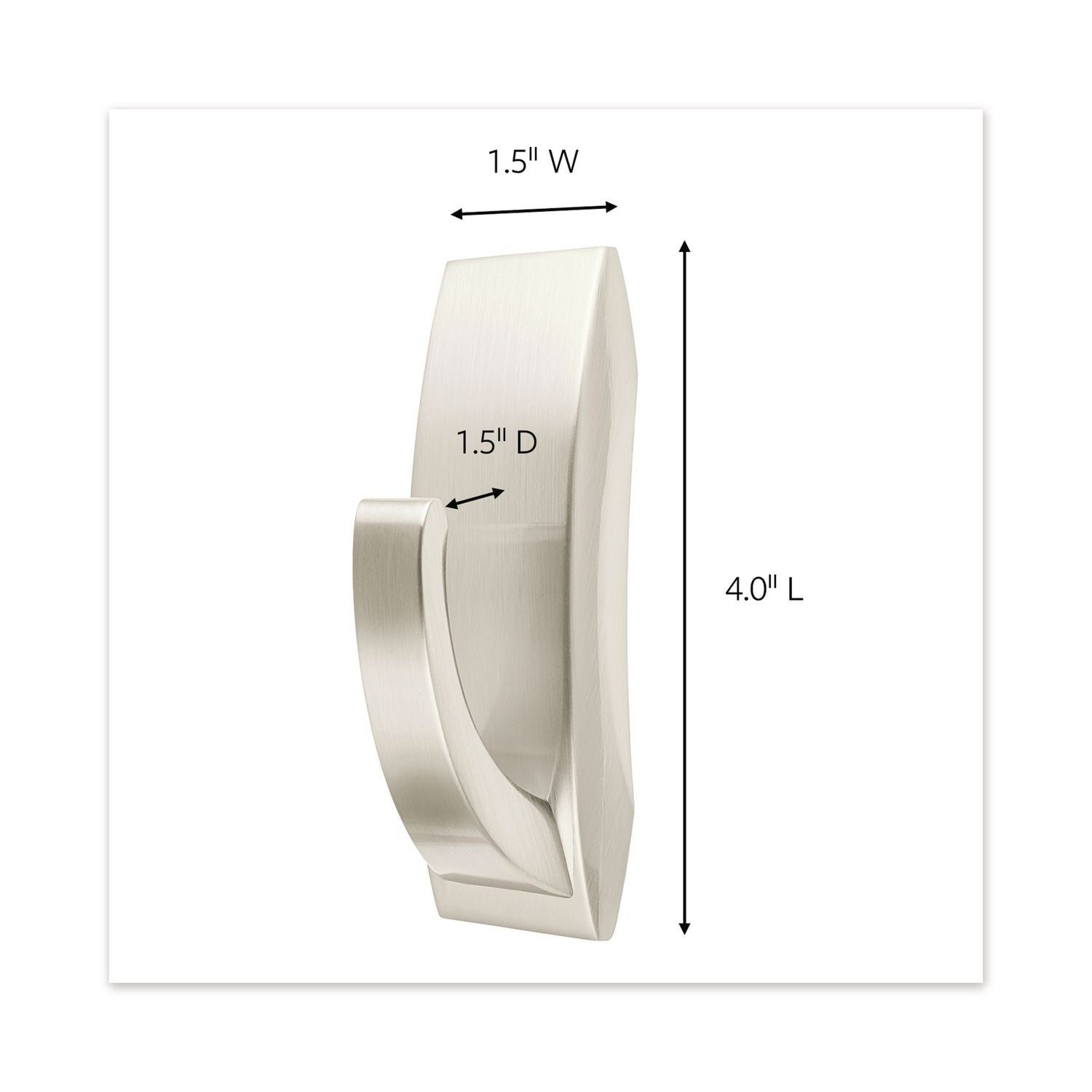 Bath Hook, Large, Metal, Satin Nickel, 5 Lb Capacity, 1 Hook And 2 Strips
