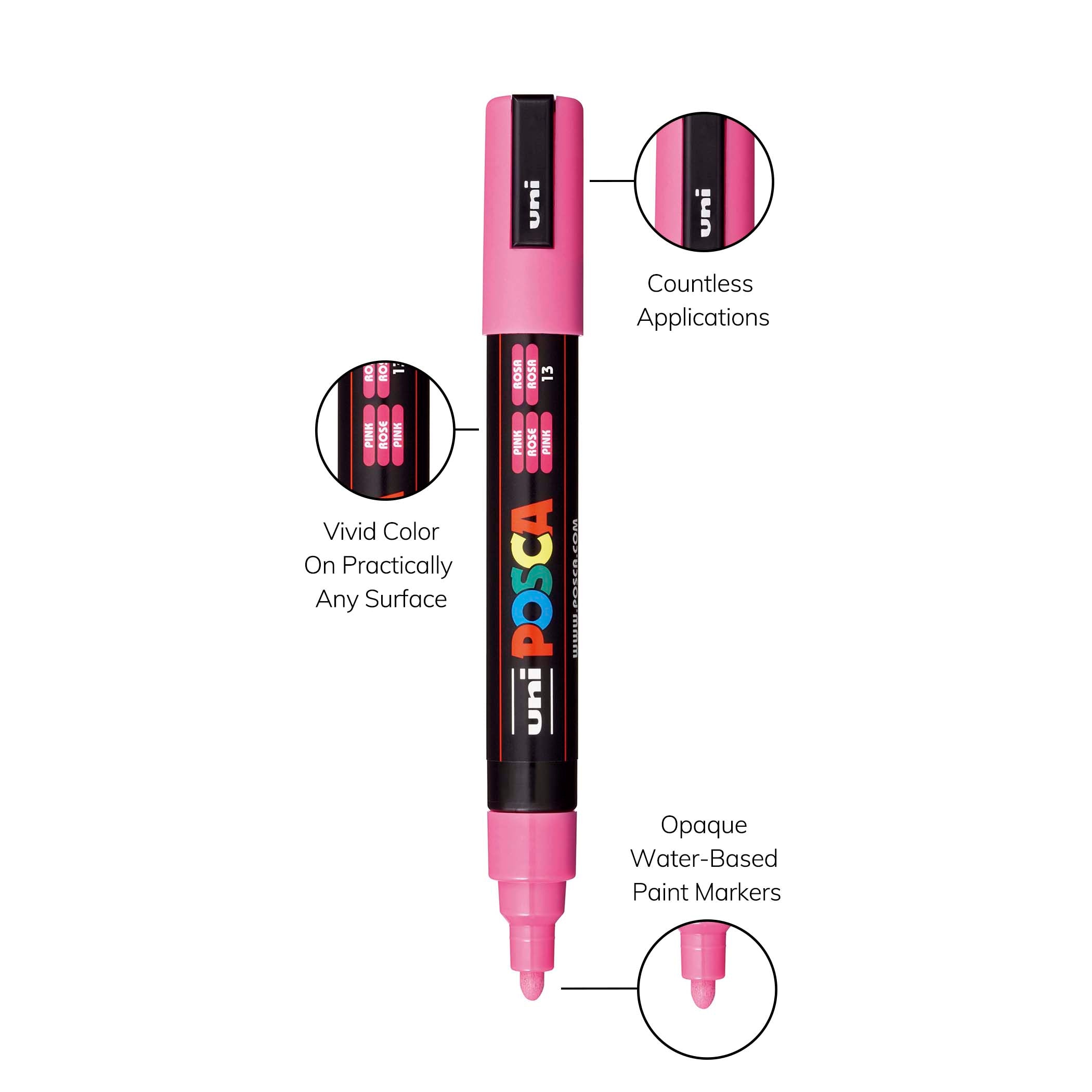 uni® POSCA PC-5M Water-Based Paint Markers, Reversible Medium Tip (1.8-2.5mm), Pink