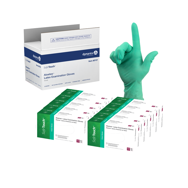 AloeTex Latex Gloves w/ Aloe, Small, Green, Powder-Free - 100 per box / 10 boxes per case