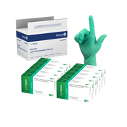 AloeTex Latex Gloves w/ Aloe, Medium, Green, Powder-Free - 100 per box / 10 boxes per case