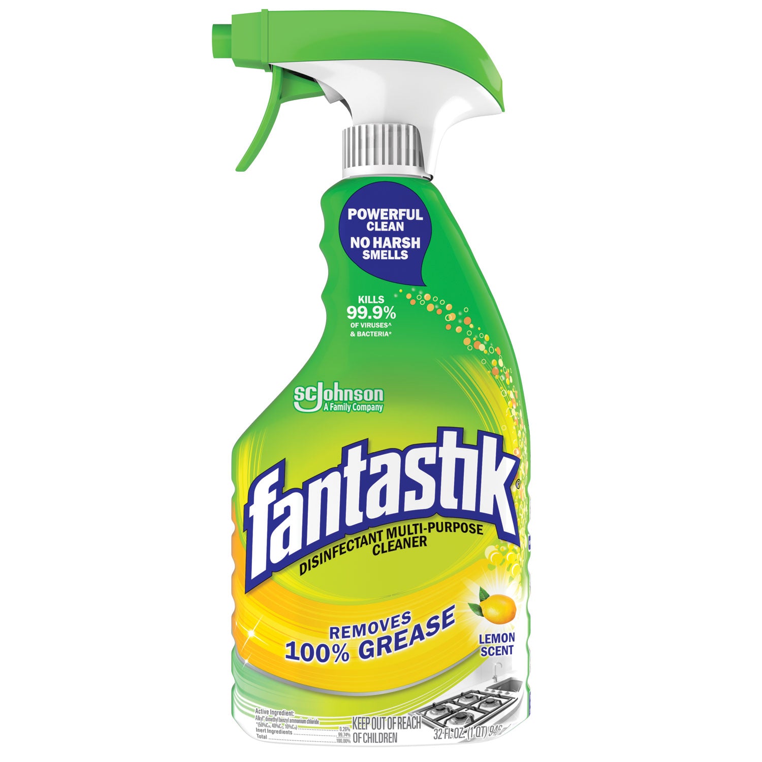 fantastik Disinfectant Multi-Purpose Cleaner, Lemon Scent, Spray, 32 fl oz, 1 Each