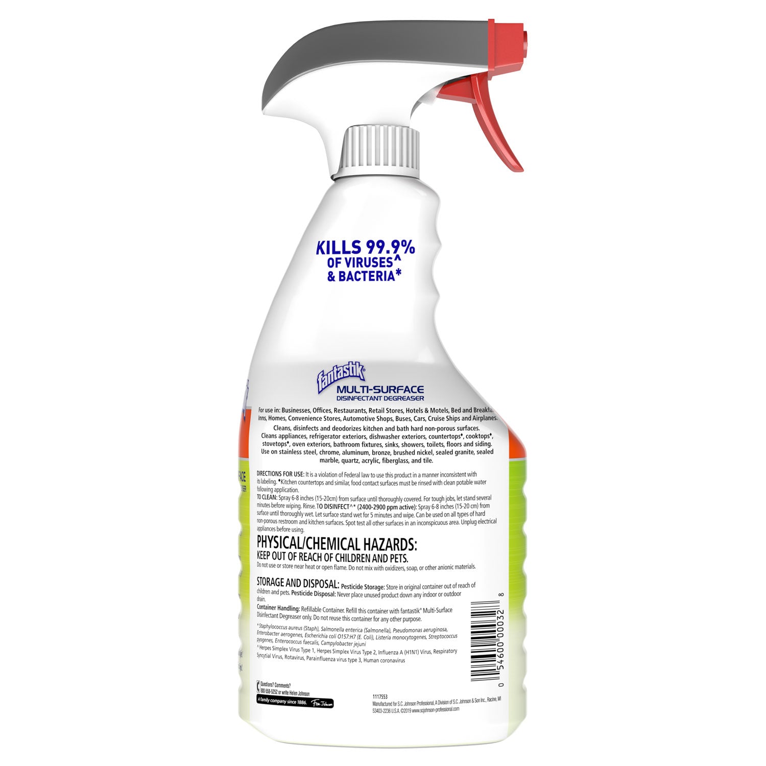 fantastik&reg; Multisurface Disinfectant Degreaser Spray - 32 fl oz (1 quart) - Fresh Scent - Disinfectant, Easy to Use, Rinse-free, Deodorize, Non-porous - Green - 1 Each