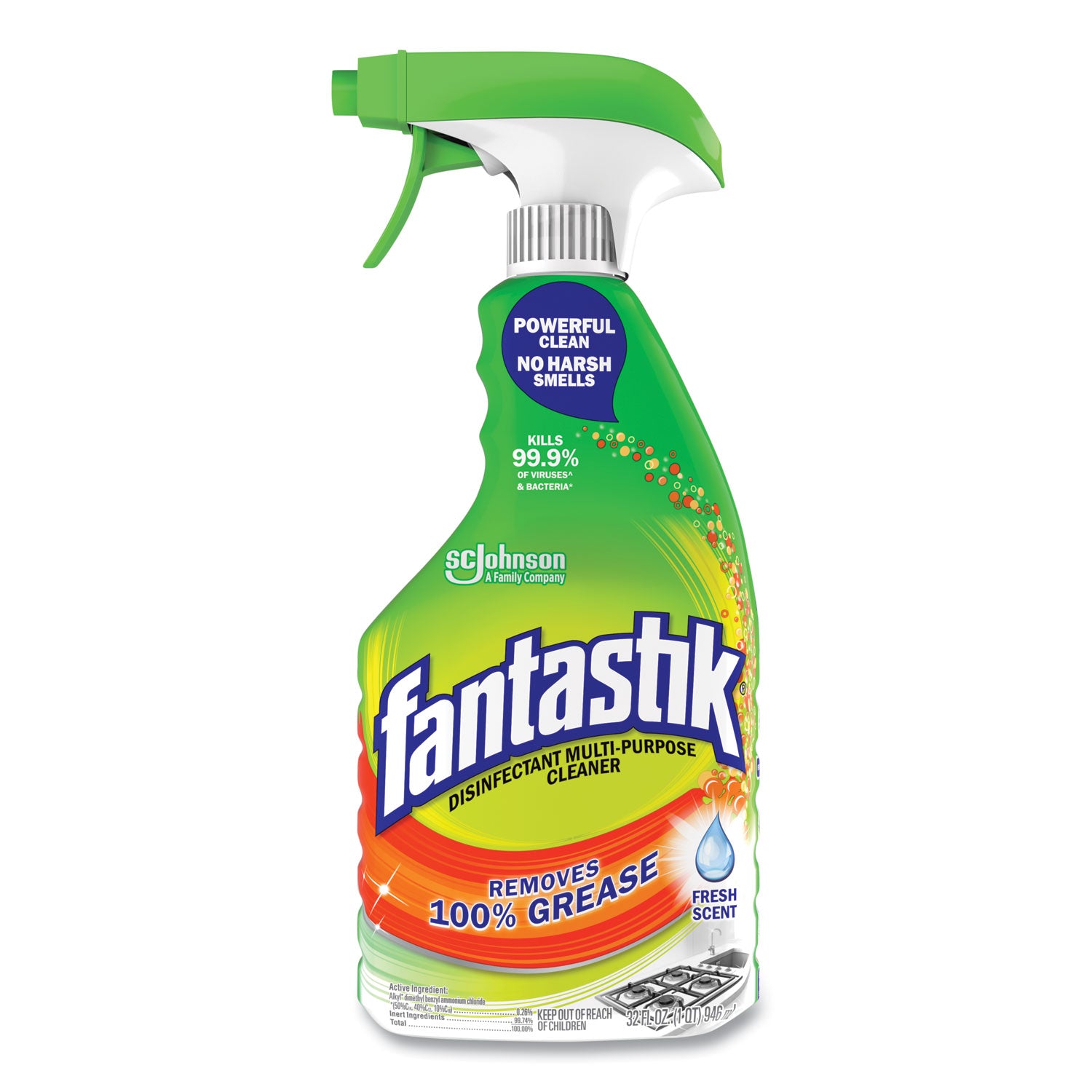 fantastik&reg; Disinfectant Cleaner - For Multi Surface, Multipurpose - Spray - 32 fl oz (1 quart) - Fresh Scent - Disinfectant, Deodorize, Pleasant Scent - Green - 1 Each