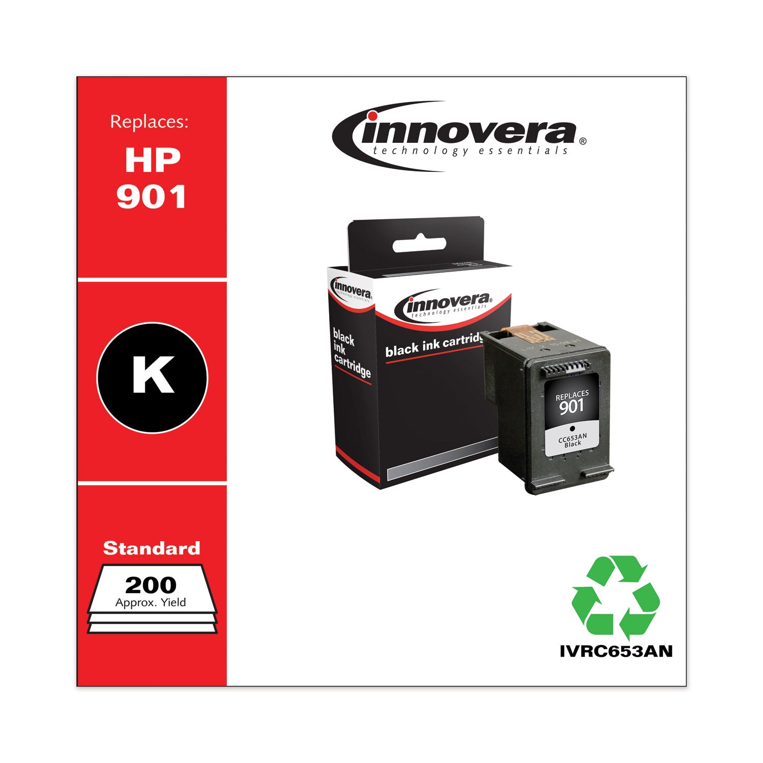 Remanufactured Black Ink, Replacement for 901 (CC653AN), 200 Page-Yield
