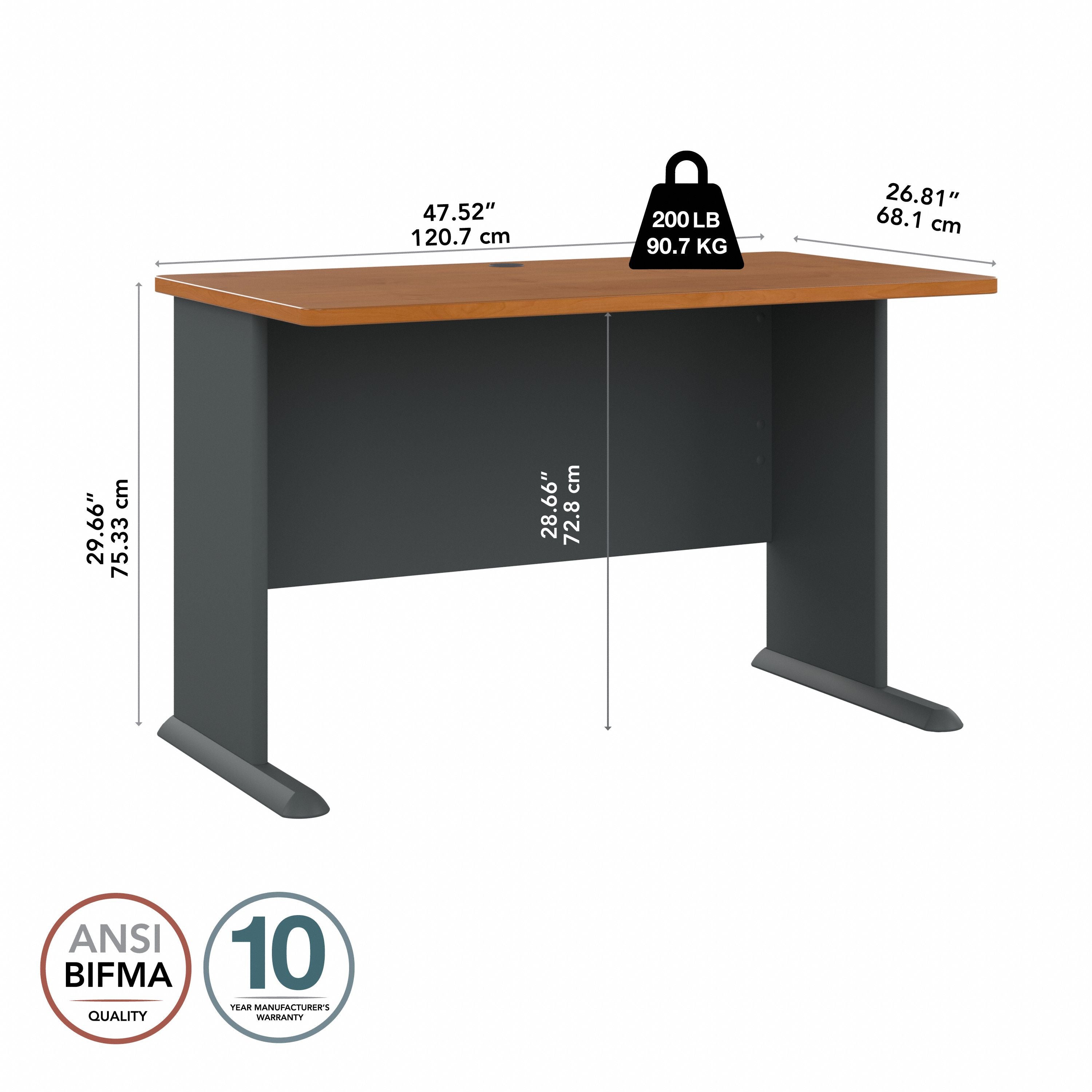 Bush Business Furniture Series A 48W Desk in Natural Cherry and Slate - 47.52" Width x 26.81" Depth x 29.66" Height
