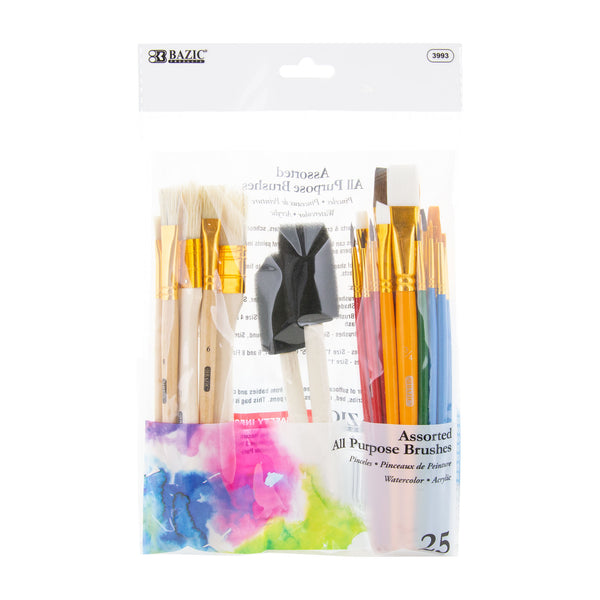 Bazic 3993 Assorted Paint Brush with Wood Handle Set  25 Piece