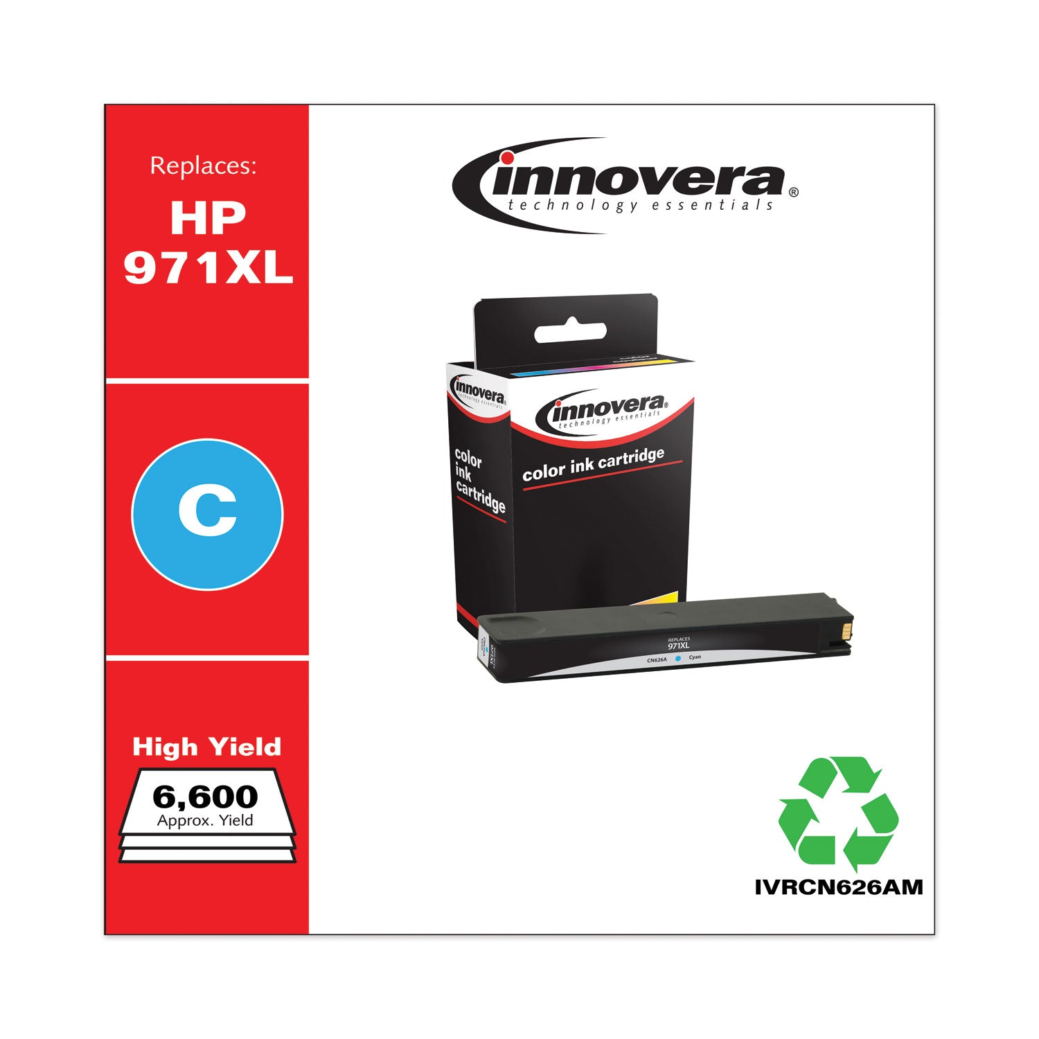 Remanufactured Cyan High-Yield Ink, Replacement for 971XL (CN626AM), 6,600 Page-Yield