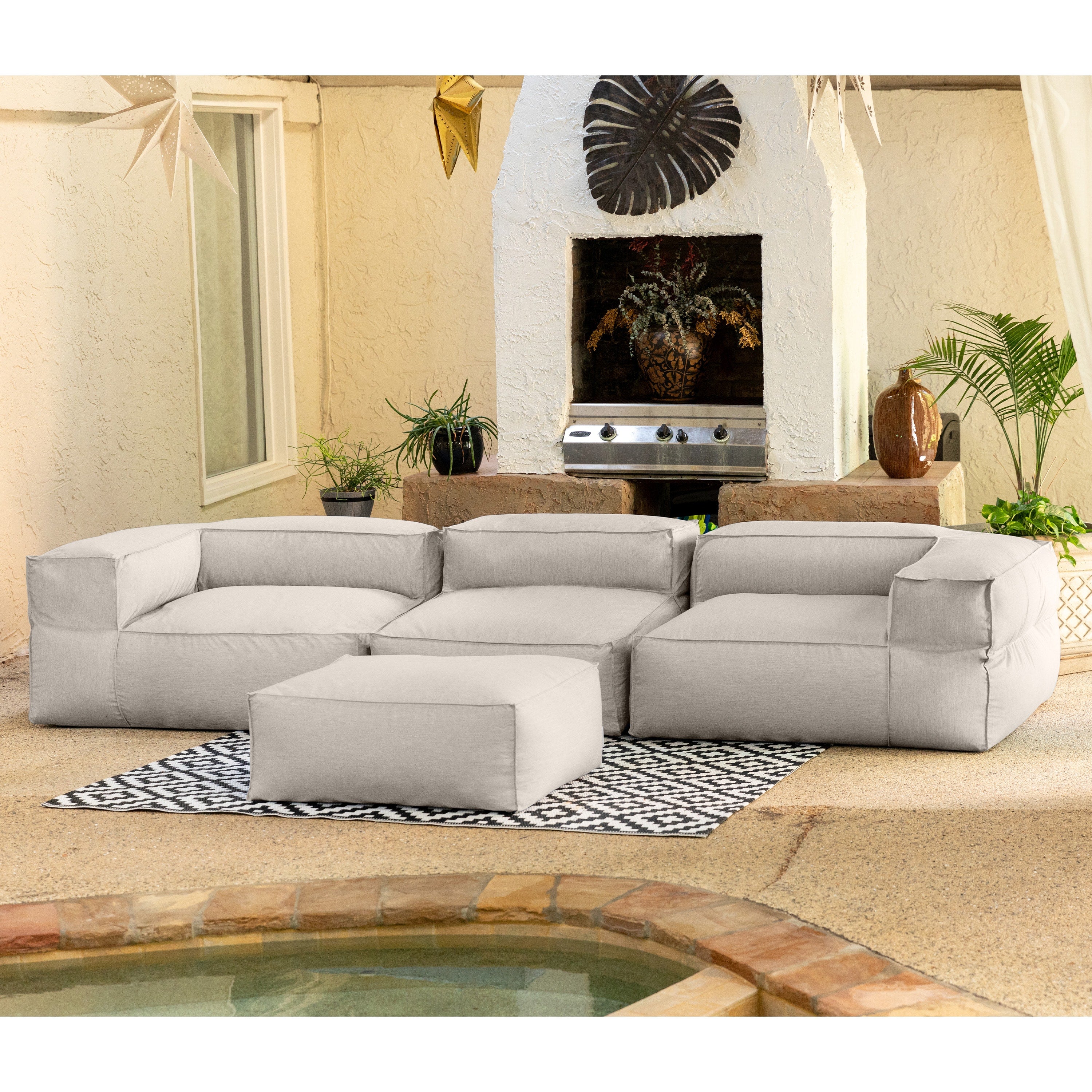 Baya 4 Piece Outdoor Sofa with Ottoman - Luxurious European Style Soft Seating, Silver