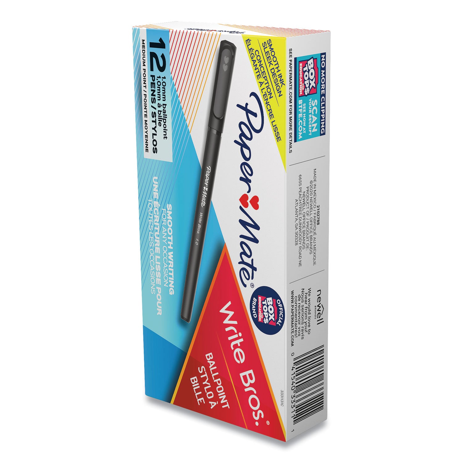 Paper Mate Write Bros. Ballpoint Stick Pens - Medium Pen Point - Black Ink - Black Barrel - 1 Dozen