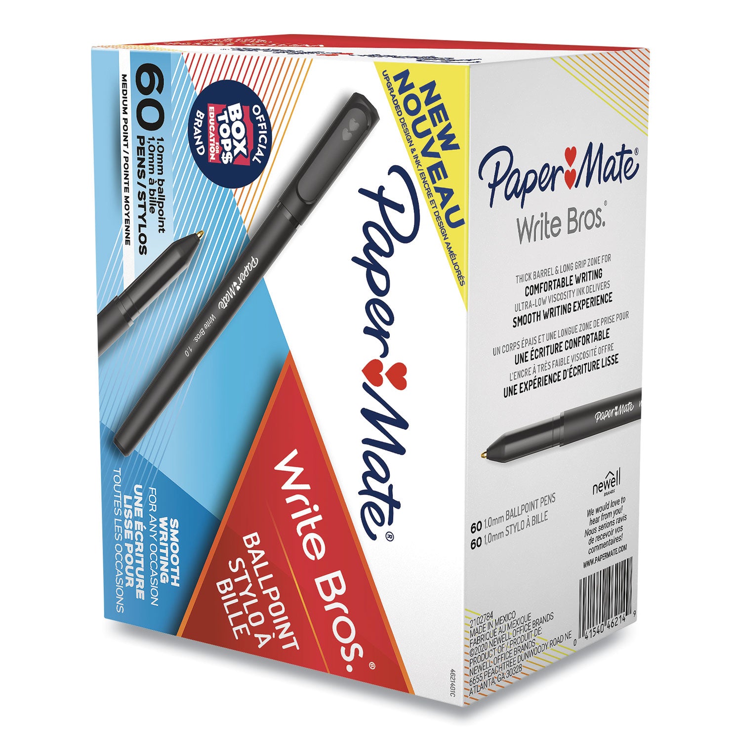 Paper Mate Write Bros. Ballpoint Stick Pens - Medium Pen Point - Black Carbon Ink - 60 / Box