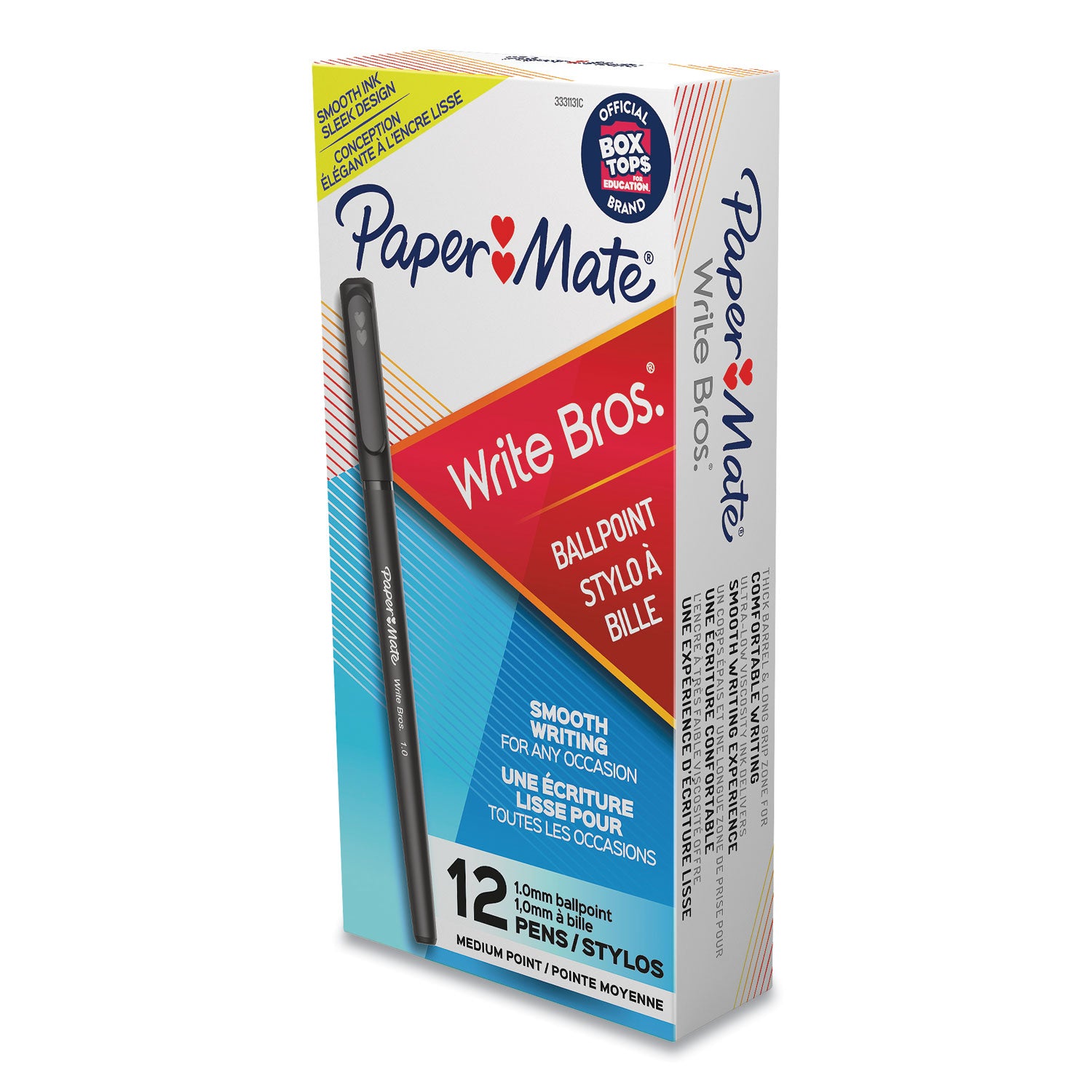 Paper Mate Write Bros. Ballpoint Stick Pens - Medium Pen Point - Black Ink - Black Barrel - 1 Dozen