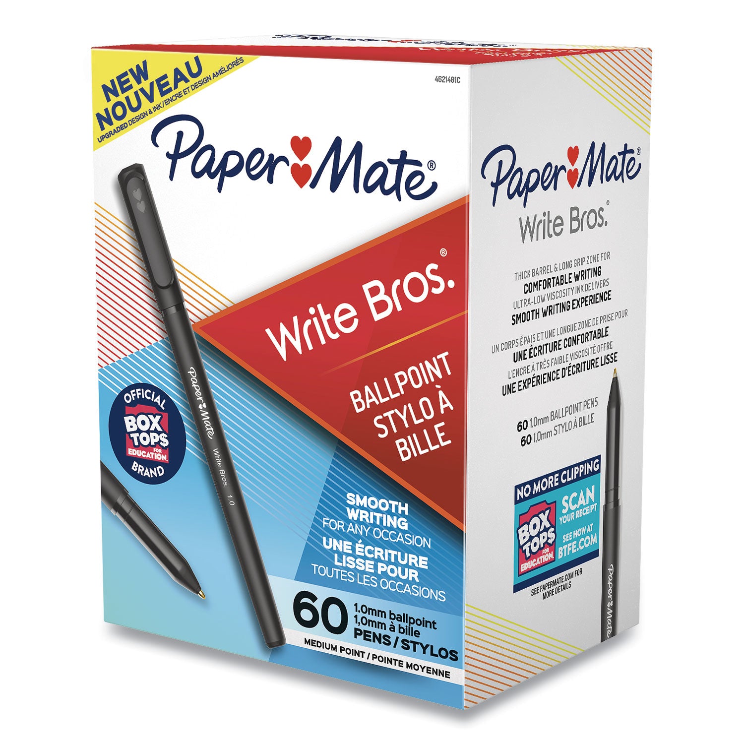 Paper Mate Write Bros. Ballpoint Stick Pens - Medium Pen Point - Black Carbon Ink - 60 / Box