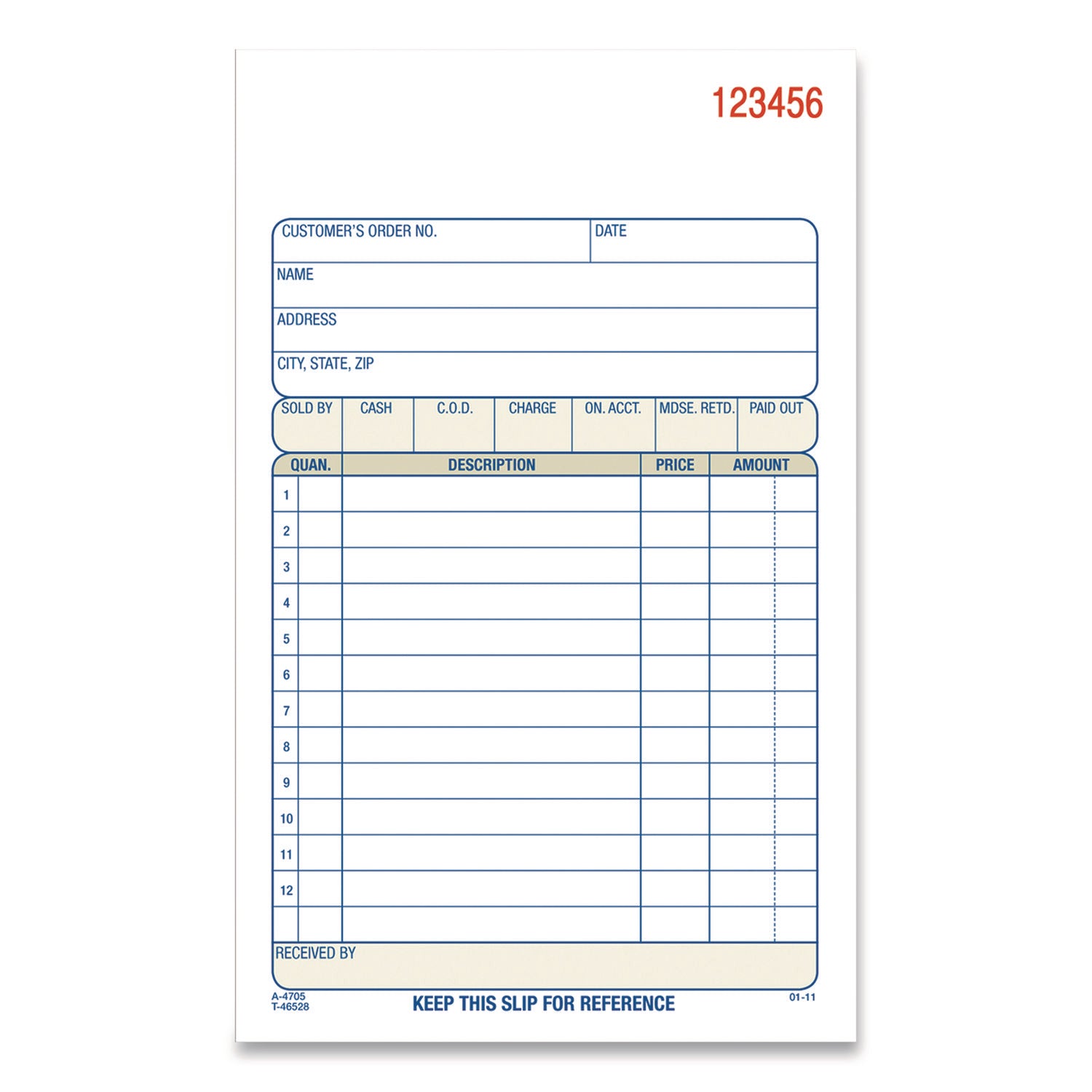 Multipart Sales Order Pad, Three-Part Carbonless, 4.19 x 6.69, 50 Forms/Pad, 10 Pads/Carton