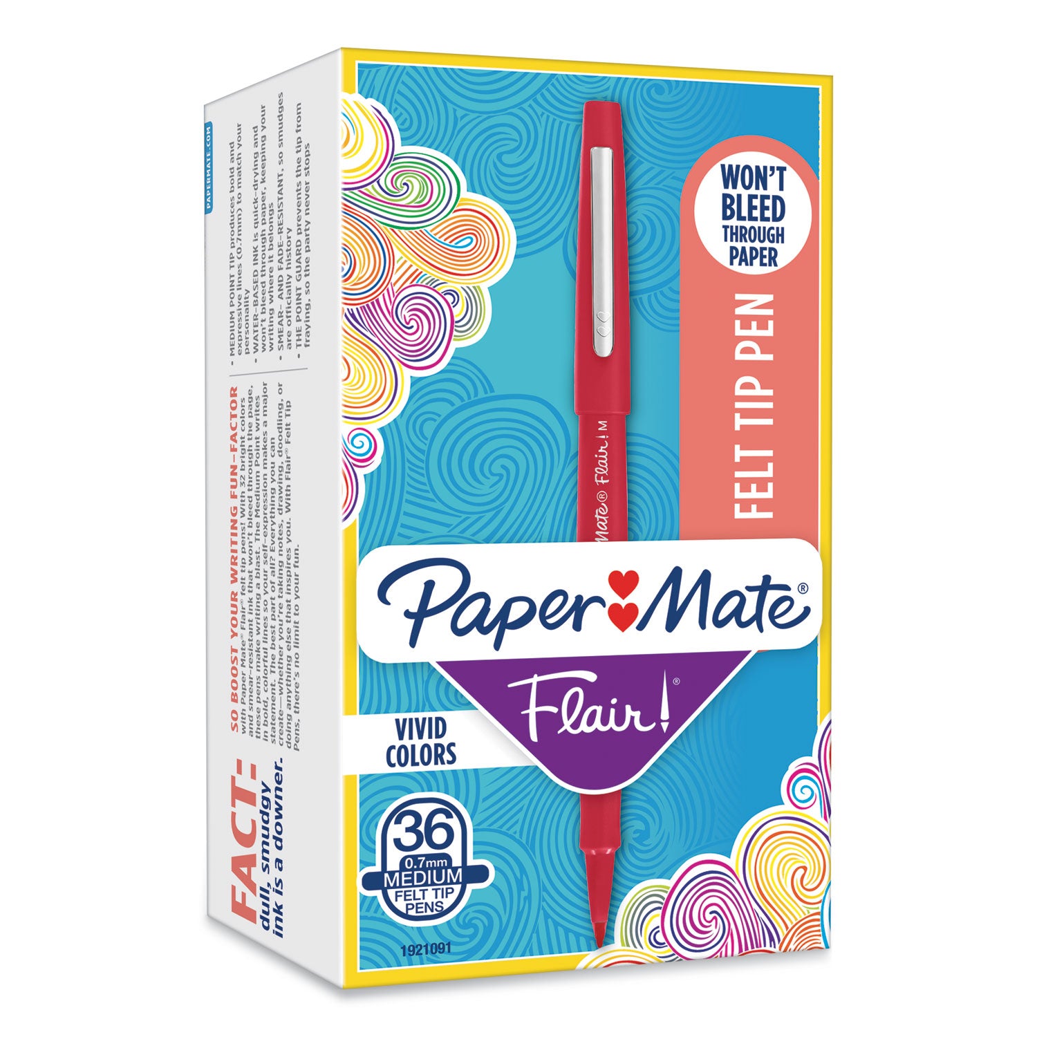 Paper Mate Flair Medium Point Porous Markers - 1.4 mm Medium Bullet Pen Point - Red Ink - Water Based - Red Barrel - Felt Tip - 36 / Pack