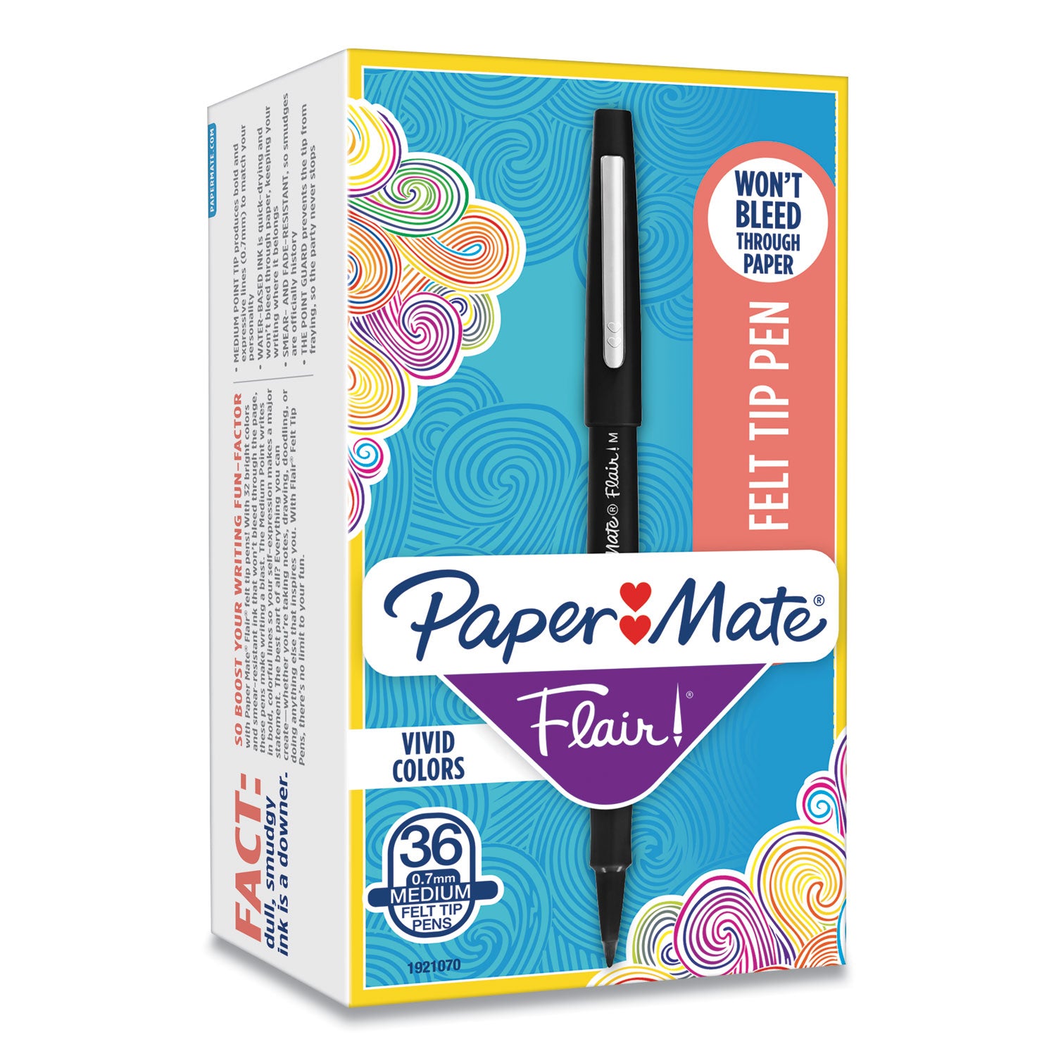 Paper Mate Flair Medium Point Porous Markers - 1.4 mm Medium Bullet Pen Point - Black Ink - Water Based - Black Barrel - Felt Tip - 36 / Pack