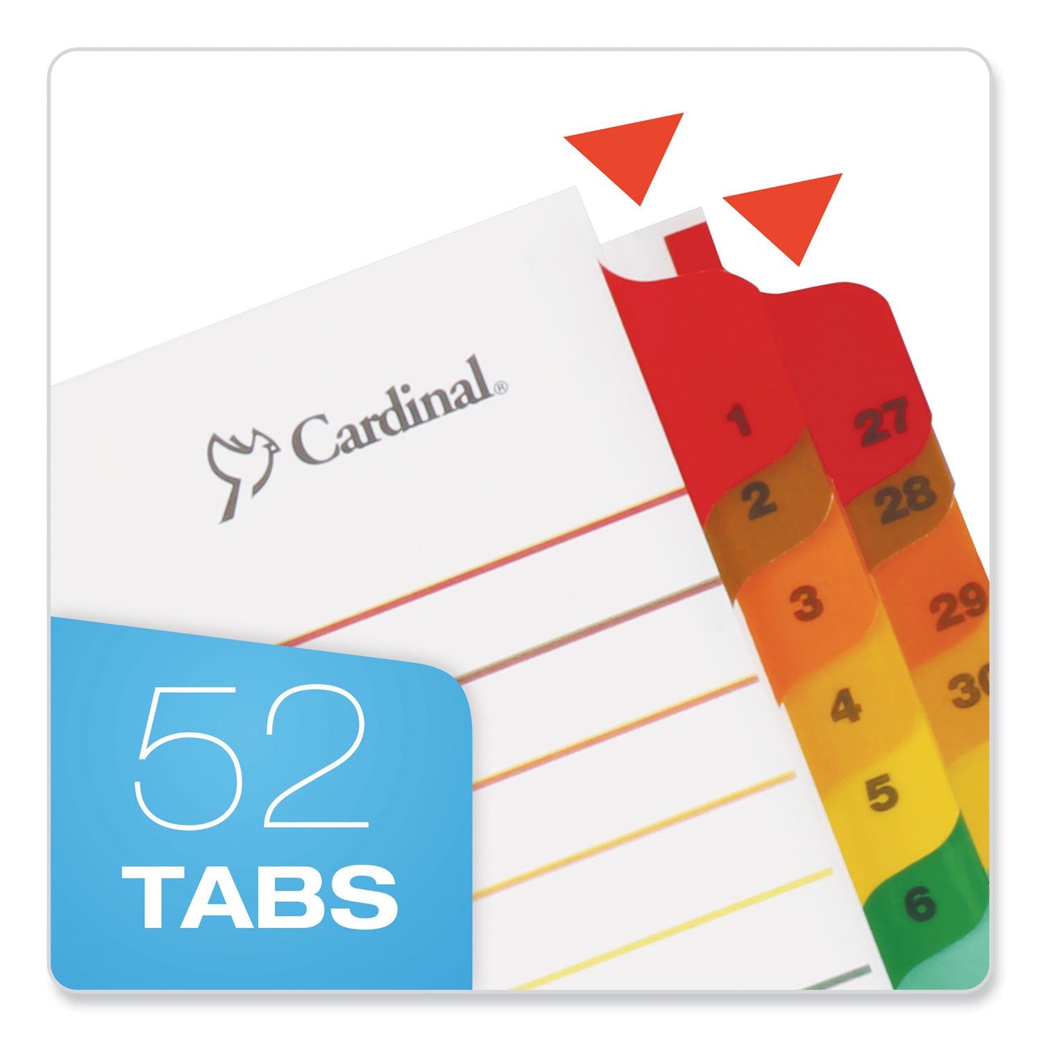 Cardinal OneStep Printable Dividers, 52 Print-on Tabs, 52 Tabs/Set, Letter Size, 8.5" x 11", 3-Hole Punched, Multicolor, Reinforced Edges and Tabs, 1 Pack