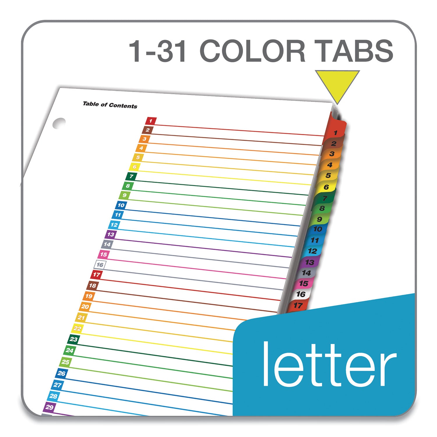 Cardinal OneStep Daily Index System, 31 Dividers, 1 Set, Letter Size, White with Multicolor Mylar Tabs, 3-Hole Punched, Reinforced Tabs and Edges