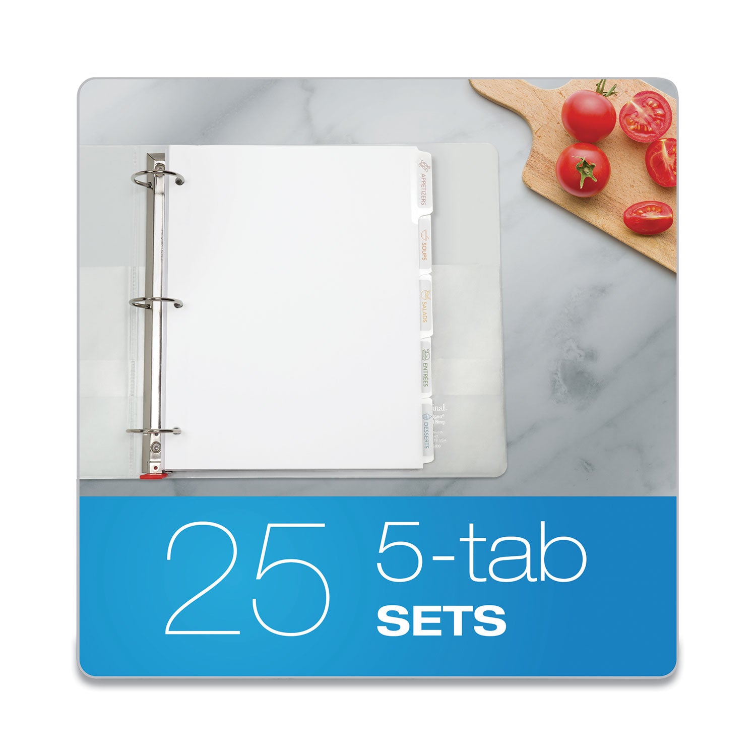 Print-on Tab(s) - 5 Tab(s)/Set - 3 Hole Punched - Self-adhesive, Removable - White Divider - Rip Proof, Reinforced Edges, Heavyweight - 1 Box