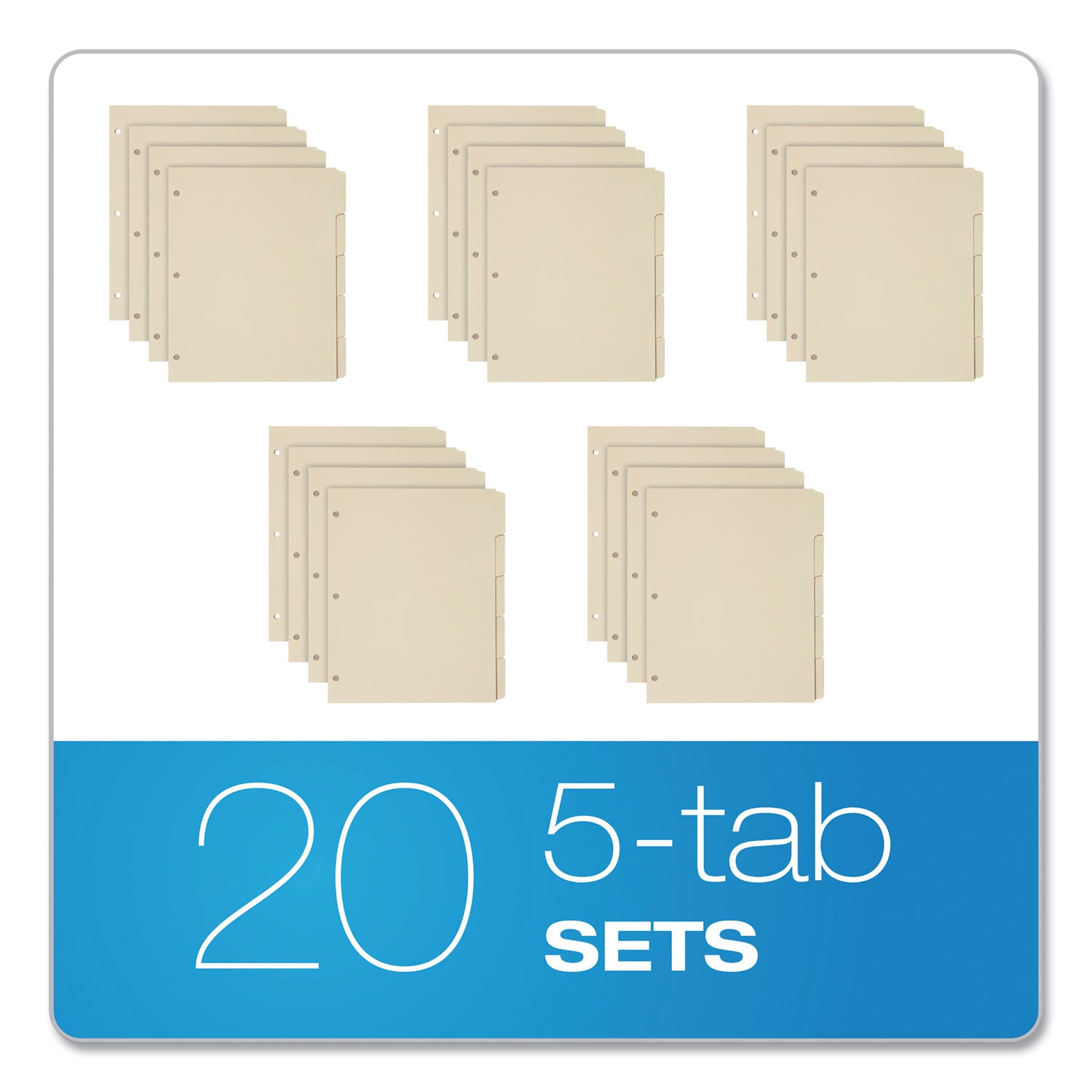 5 x Divider(s) - Blank Tab(s) - 5 Tab(s)/Set - 8.5" Divider Width x 11" Divider Length - 3 Hole Punched - Manila Tab(s) - 10% Recycled - Punched, Acid-free - 1 Box
