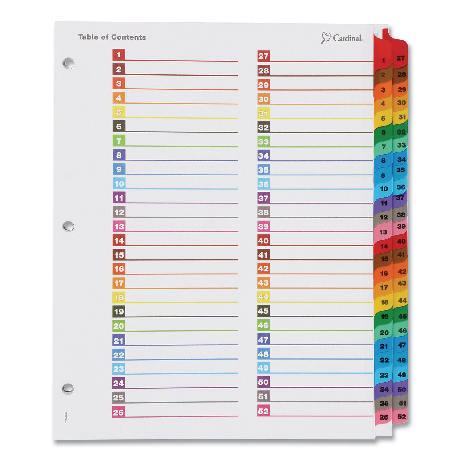 Cardinal OneStep Printable Dividers, 52 Print-on Tabs, 52 Tabs/Set, Letter Size, 8.5" x 11", 3-Hole Punched, Multicolor, Reinforced Edges and Tabs, 1 Pack
