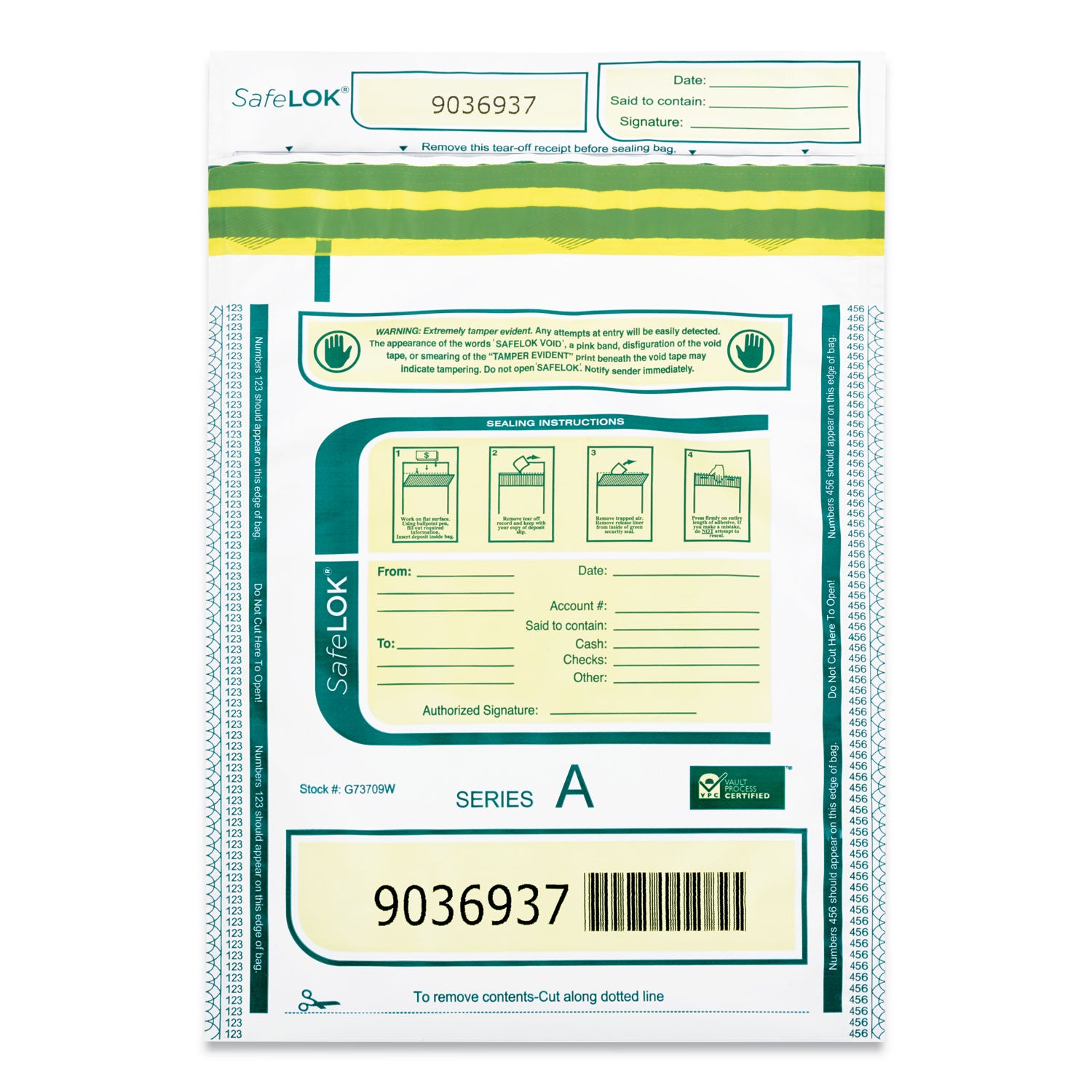 ControlTek SafeLOK Tamper-Evident Deposit Bags - 12" Length x 9" Width - Seal Closure - White - Deposit, Cash, Note, Bill - 100 / Pack