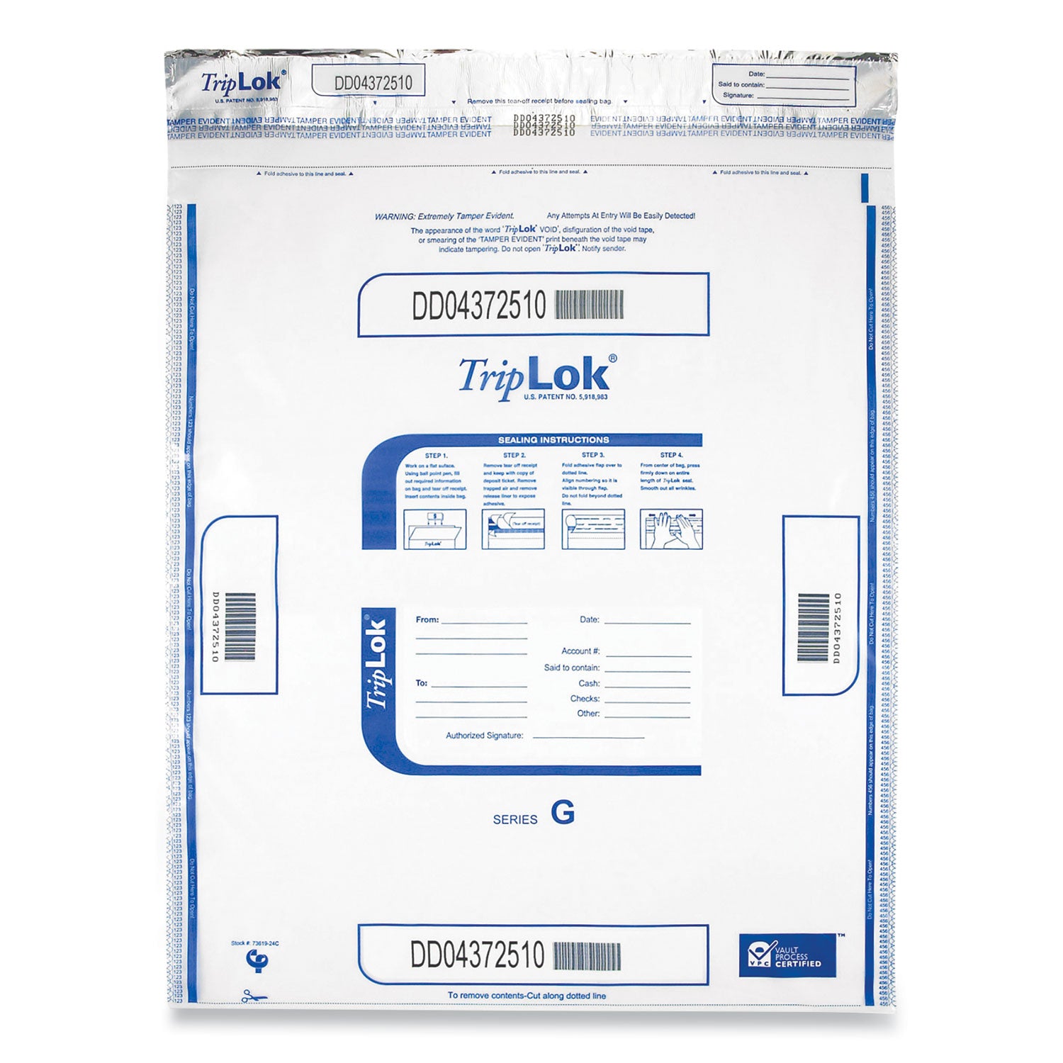 ControlTek TripLOK High-Performing Security Bags - 24" Length x 20" Width - Seal Closure - Clear - Polyethylene - Cash, Bill, Deposit - 50/Pack - 5 / Carton
