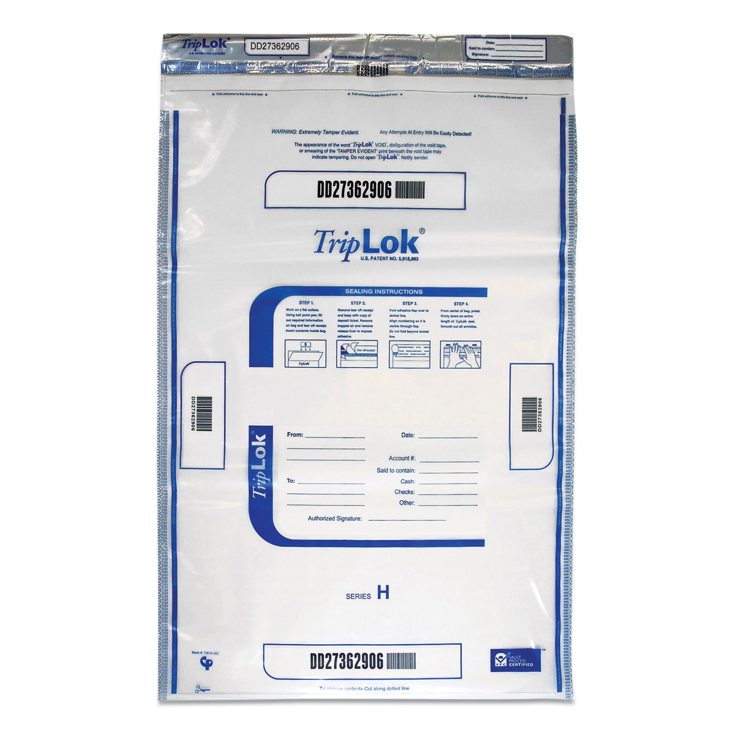 ControlTek TripLOK High-Performing Security Bags - 28" Length x 20" Width - Seal Closure - Clear - Polyethylene - Cash, Bill, Deposit - 50 / Pack