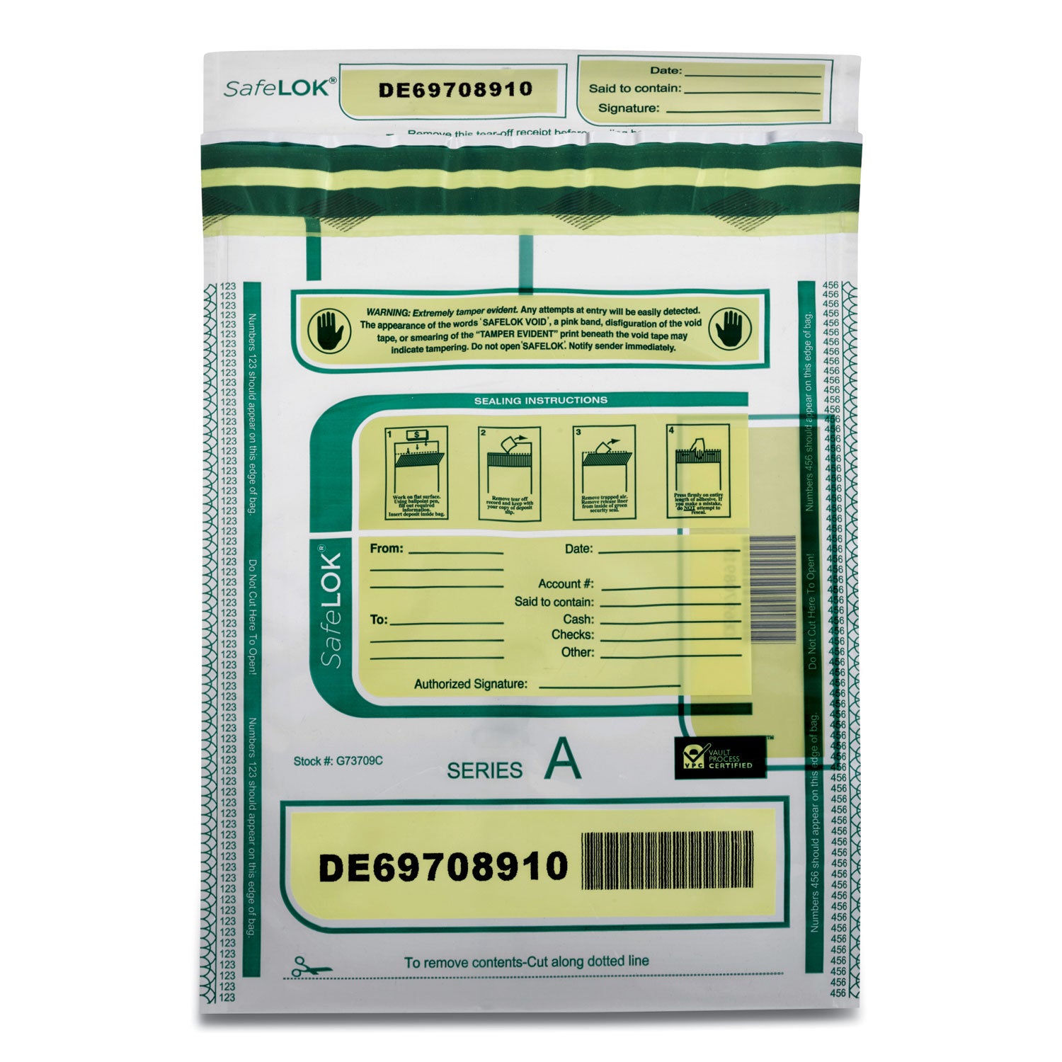 ControlTek SafeLOK Tamper-Evident Deposit Bags - 12" Length x 9" Width - Seal Closure - Clear - Deposit, Cash, Note, Bill - 100 / Pack