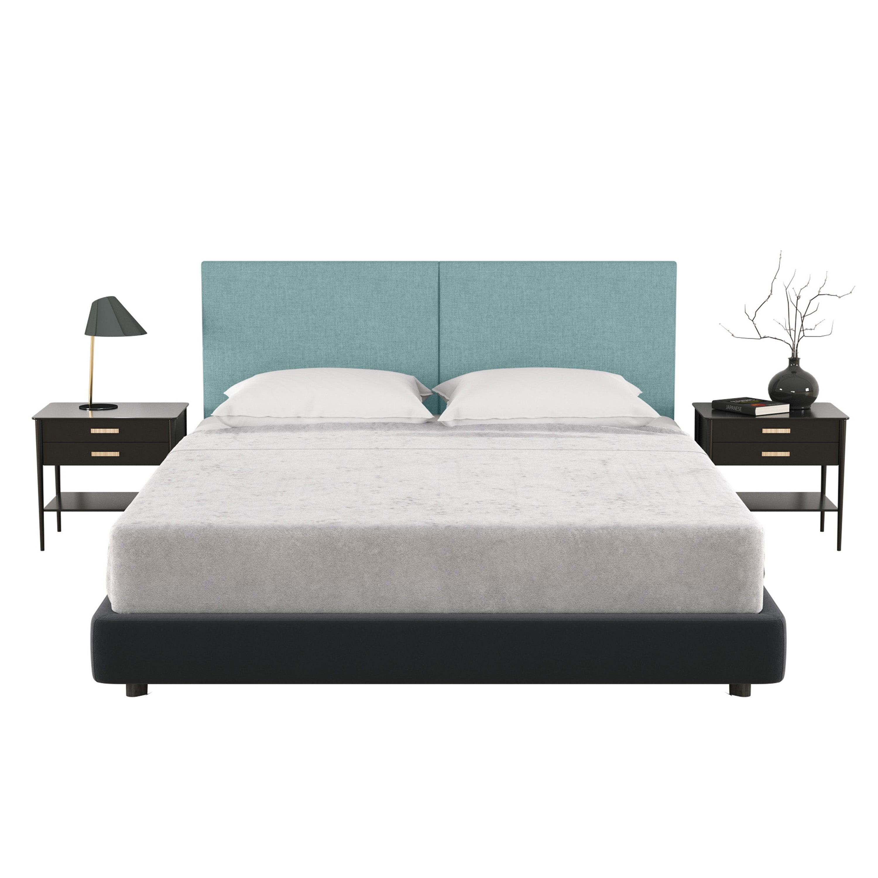 Jaxx Panelist Modern Padded Headboard- Set of 2 Wall Mounted Panels (Each 22.5" x 30")- Queen Double Tall, Microvelvet Surf Turquoise