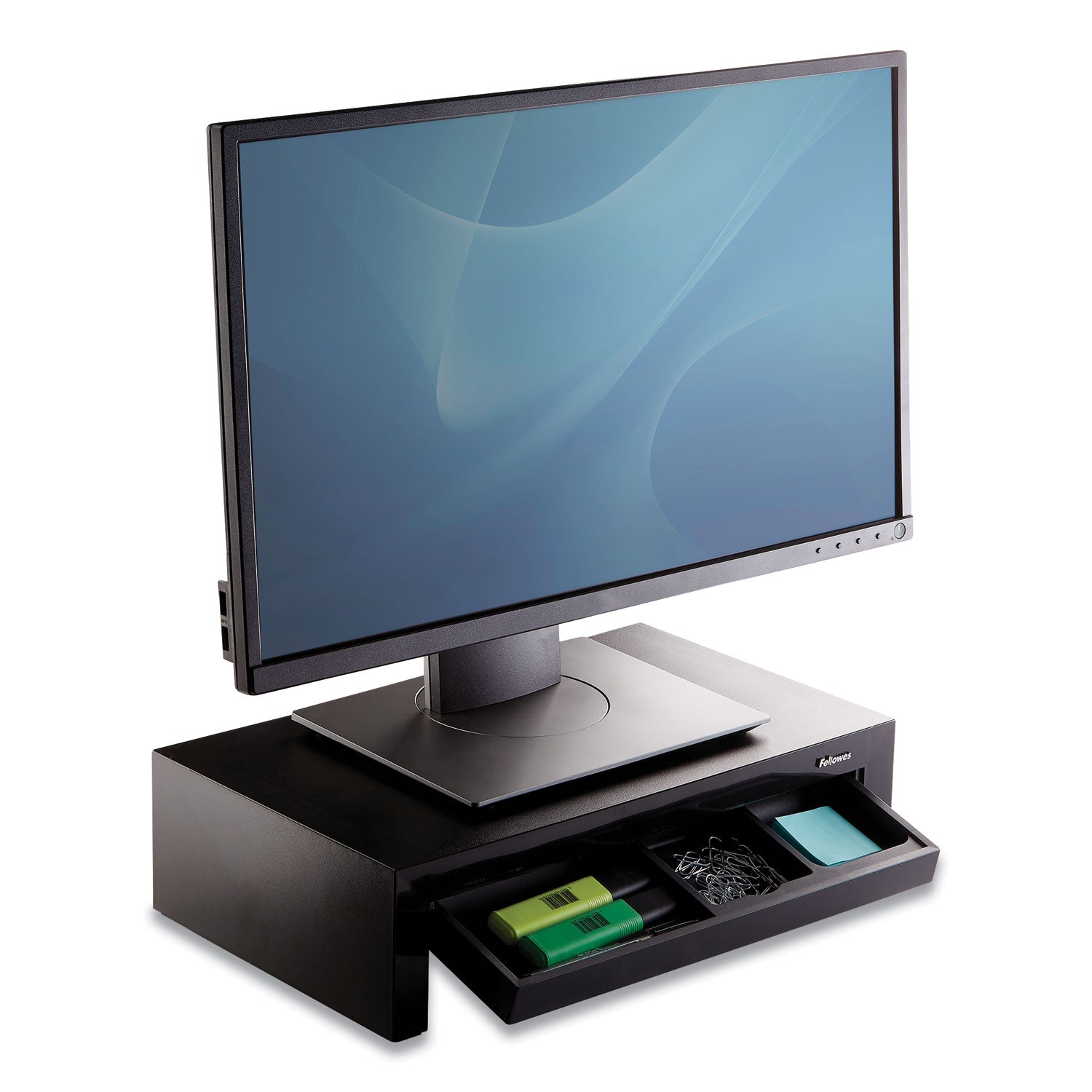 Up to 21" Screen Support - 40 lb Load Capacity - 4.38" Height x 16" Width x 9.38" Depth - Desktop - Black, Pearl - Rubber Feet, Storage Tray, Non-skid Feet, Comfortable, Scratch Resistant, Scuff Resistant